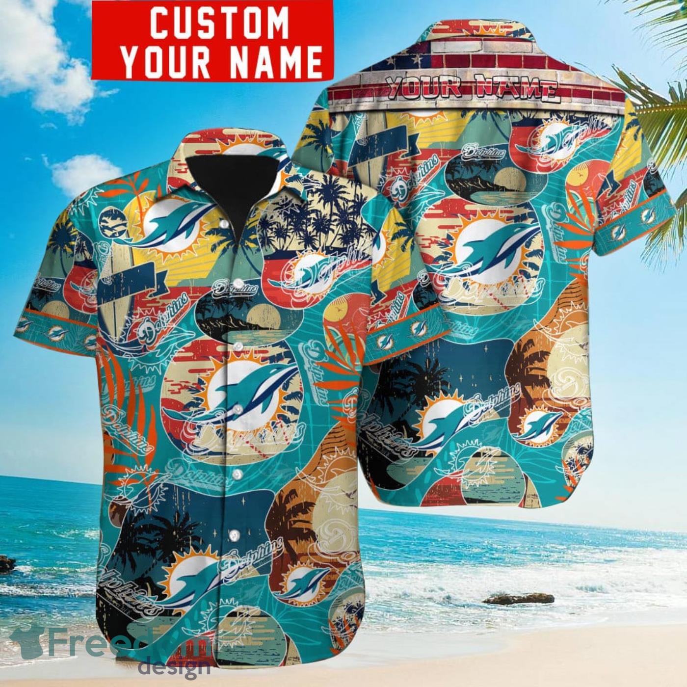 Miami Dolphins Custom Name Button-down Shirt Beach Shorts Mens