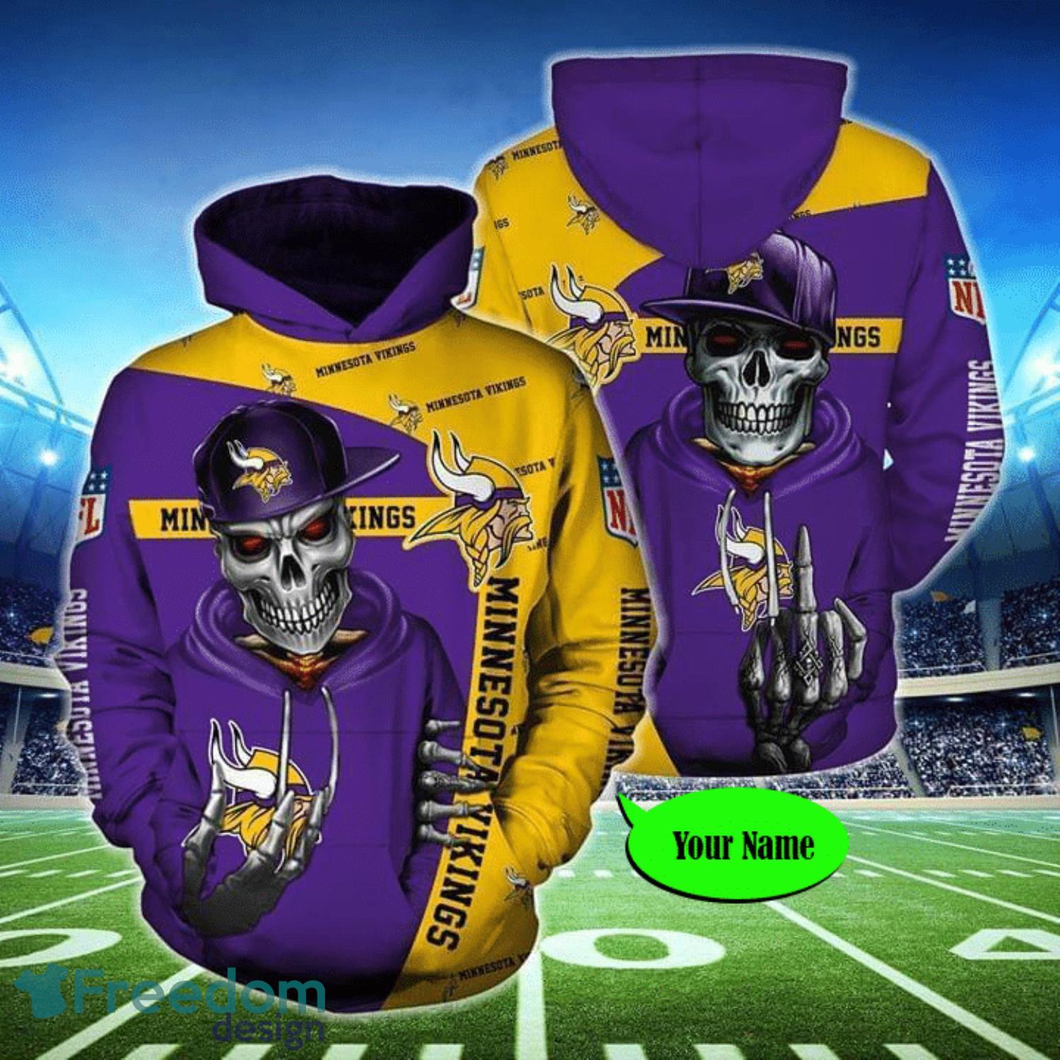 NFL Minnesota Vikings Skull Funny Violet Hoodie, Zip Hoodie 3D All Over  Print For Fans