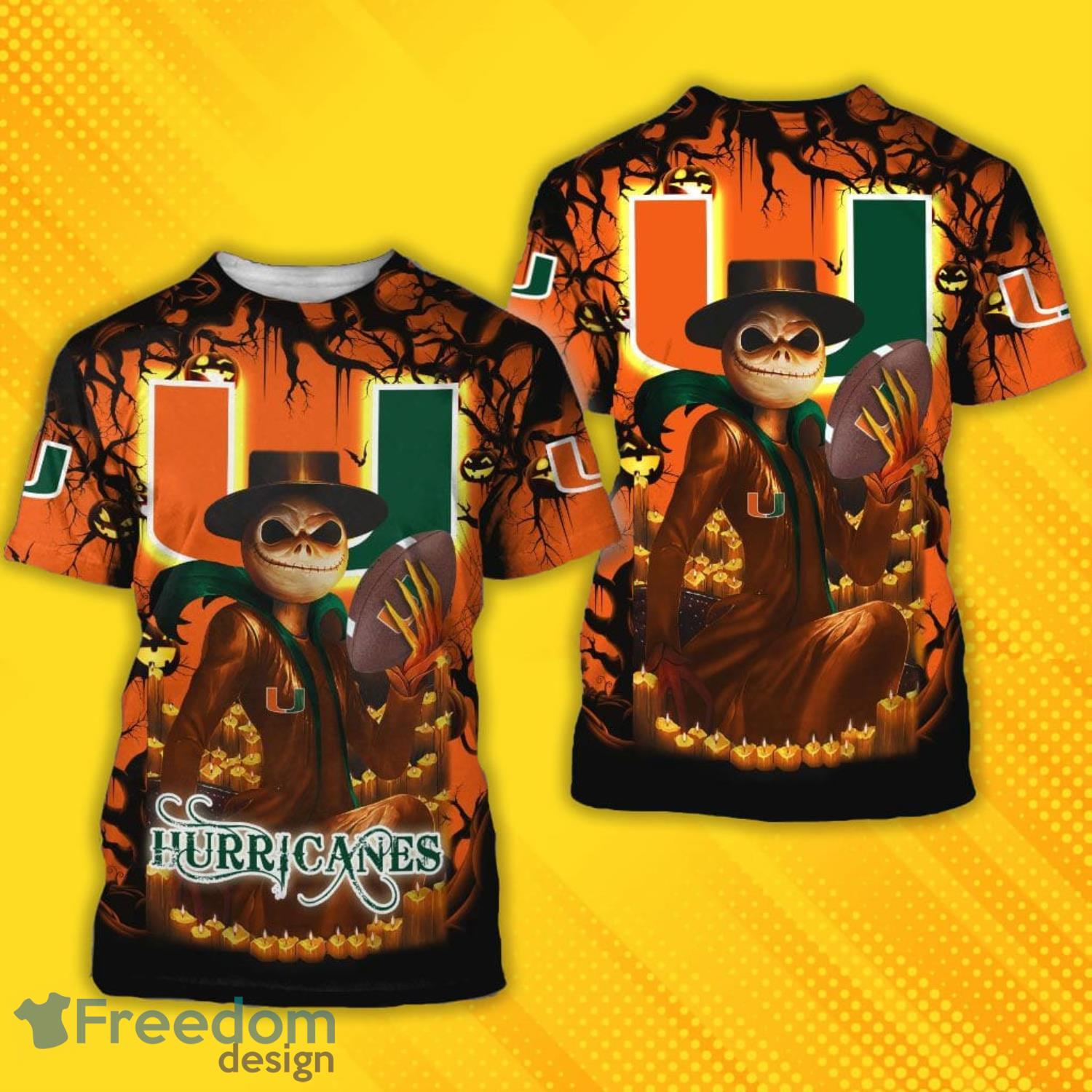 NCAA Miami Hurricanes Jack Skellington Halloween 3D All Over Printed Shirts Product Photo 4 NCAA Miami Hurricanes Jack Skellington Halloween 3D All Over Printed Shirts Product Photo 4