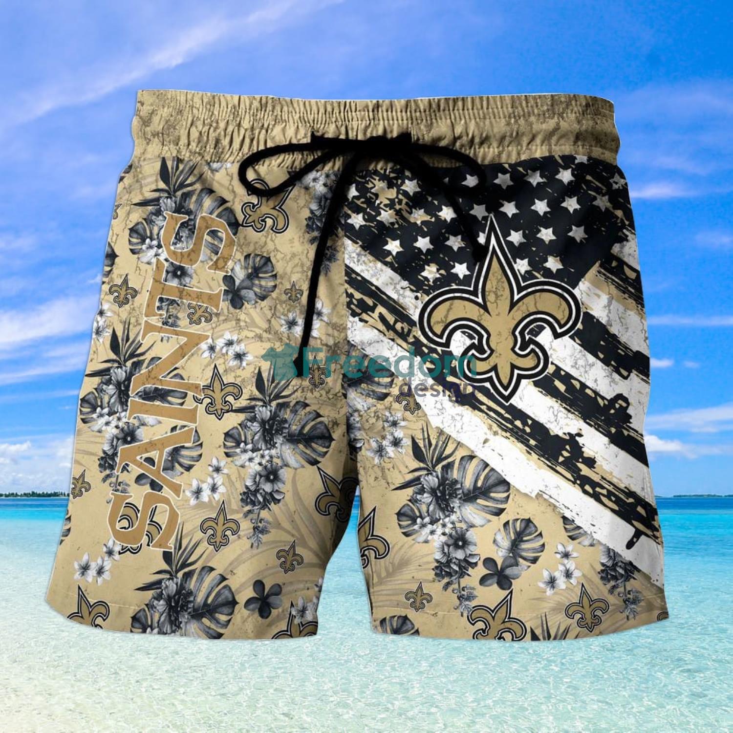 New Orleans Saints Nfl Flowers Pattern And Symbol Over Print Hawaiian Shirt  And Beach Short - Freedomdesign