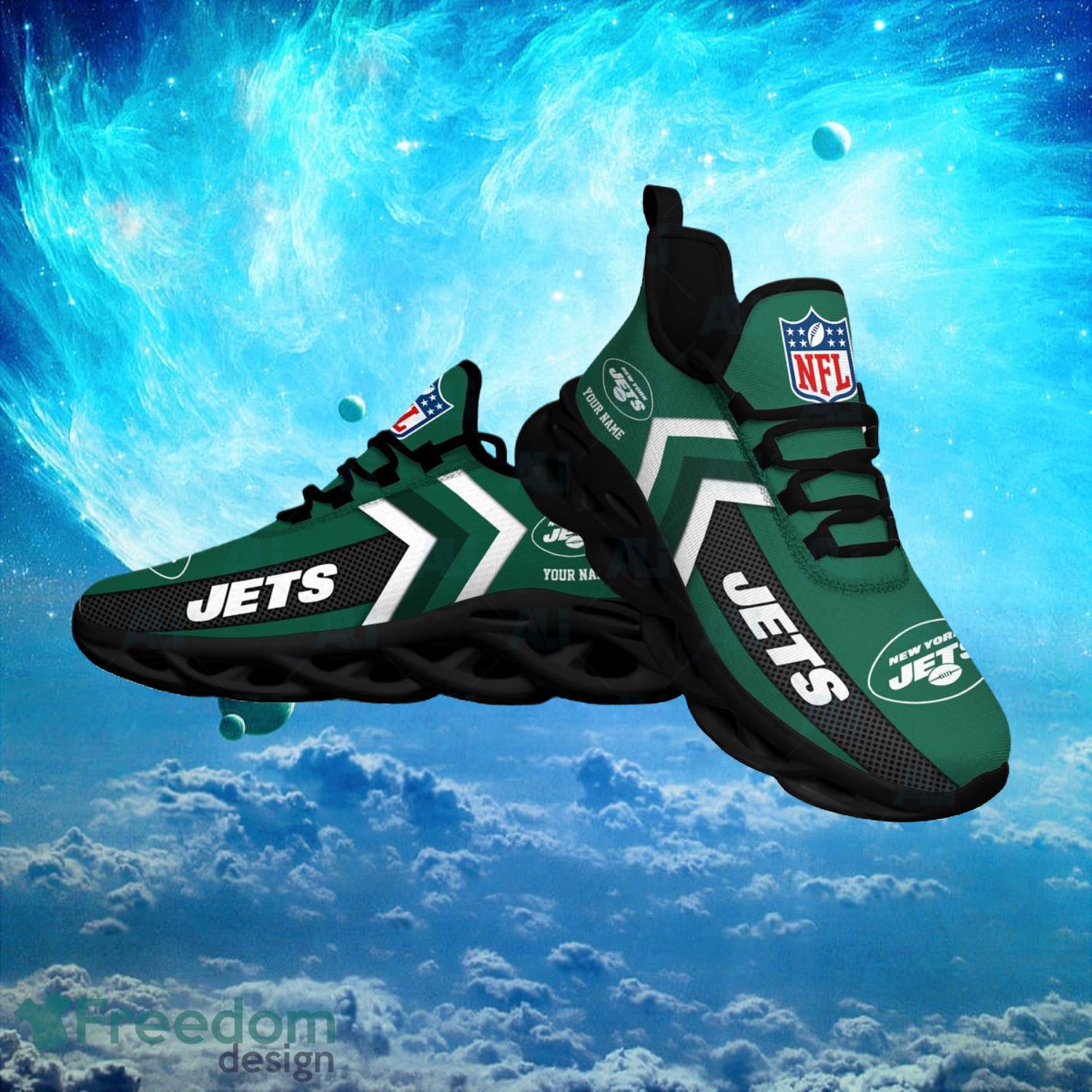 New York Jets NFL Logo Fans Custom Name Max Soul Shoes Product Photo 1