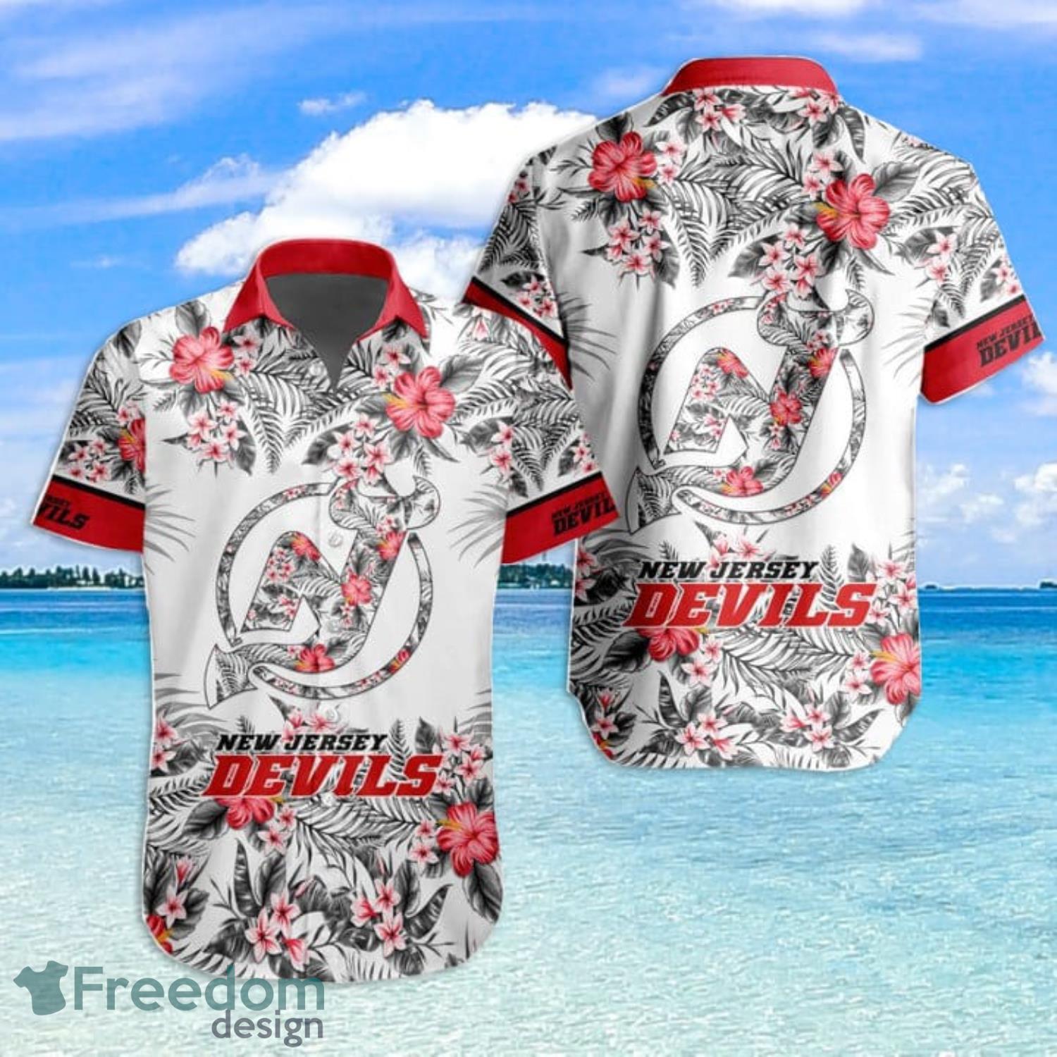 New Jersey Devils Hawaiian shirts Tropical Flower Short Sleeve
