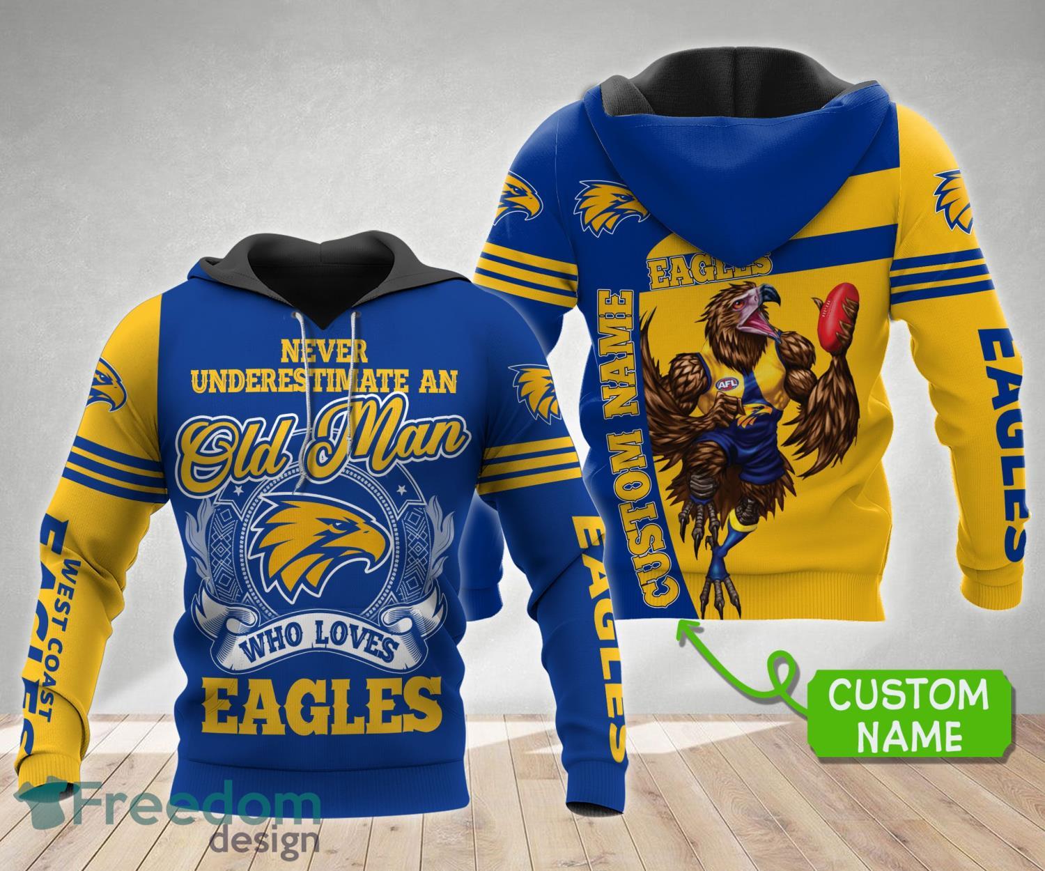 West Coast Eagles Custom Name An Old Man Loves Eagles All Over Print 3D Shirt Product Photo 1