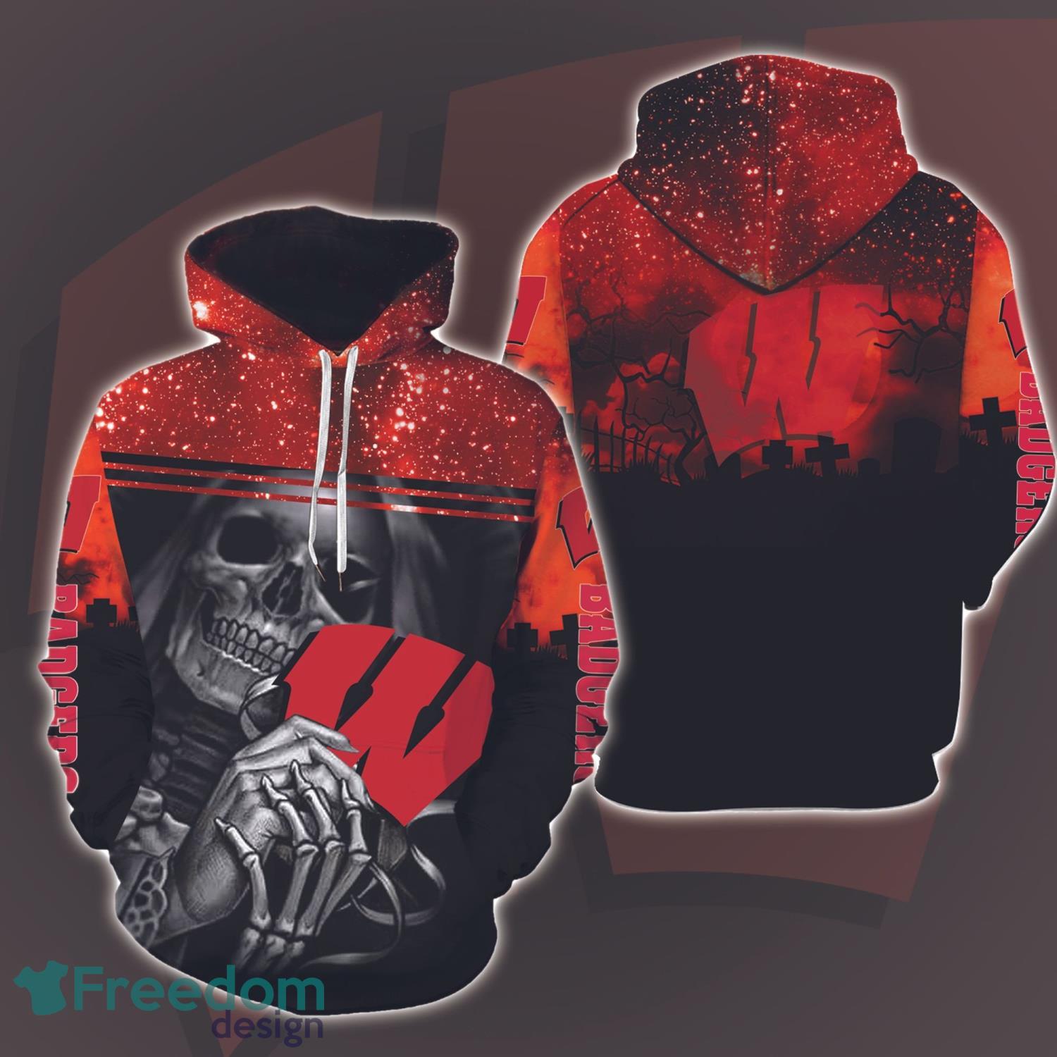 Wisconsin Badgers Skull Halloween Gift 3D Printed Hoodie For Fans Product Photo 1