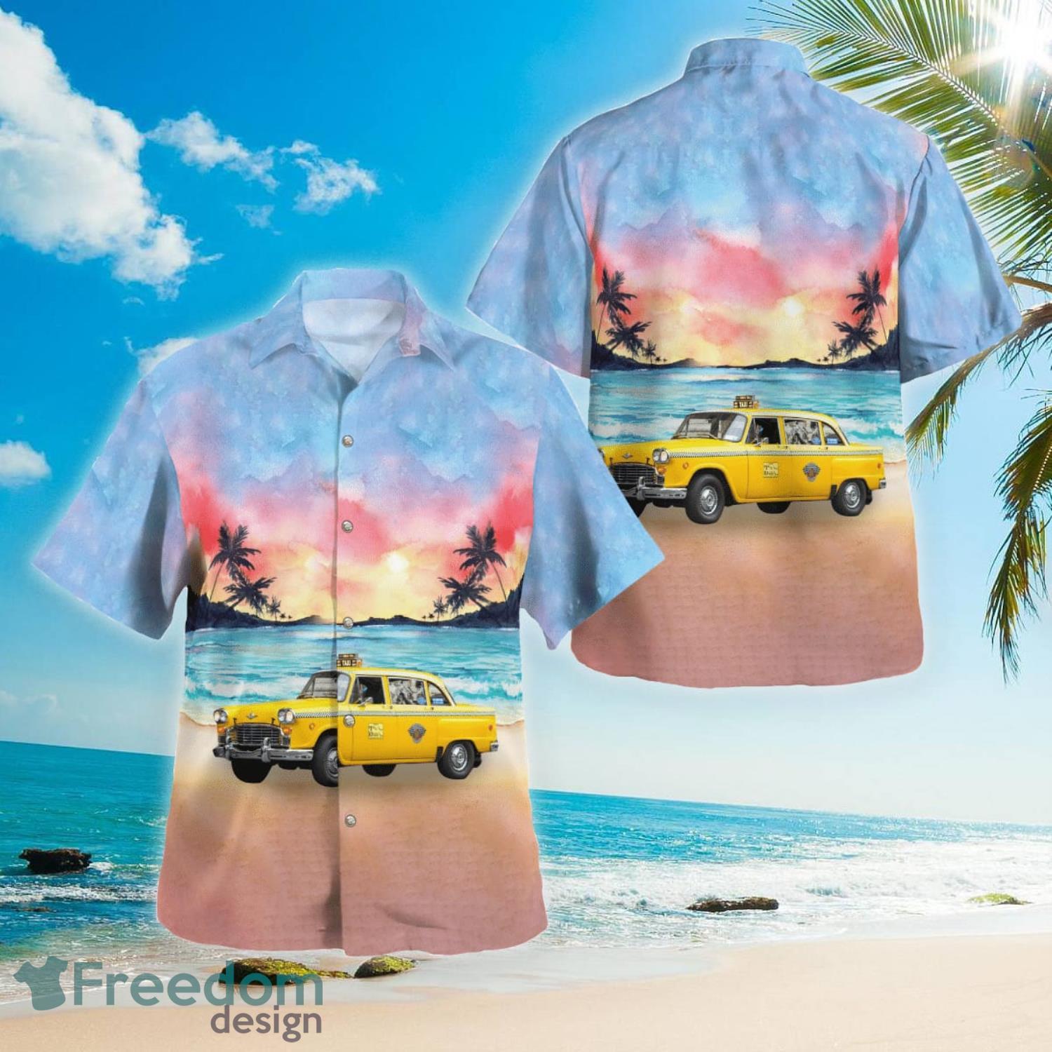 Yellow Checker Taxi Cab Aloha Summer Gift Hawaiian Shirt Product Photo 1