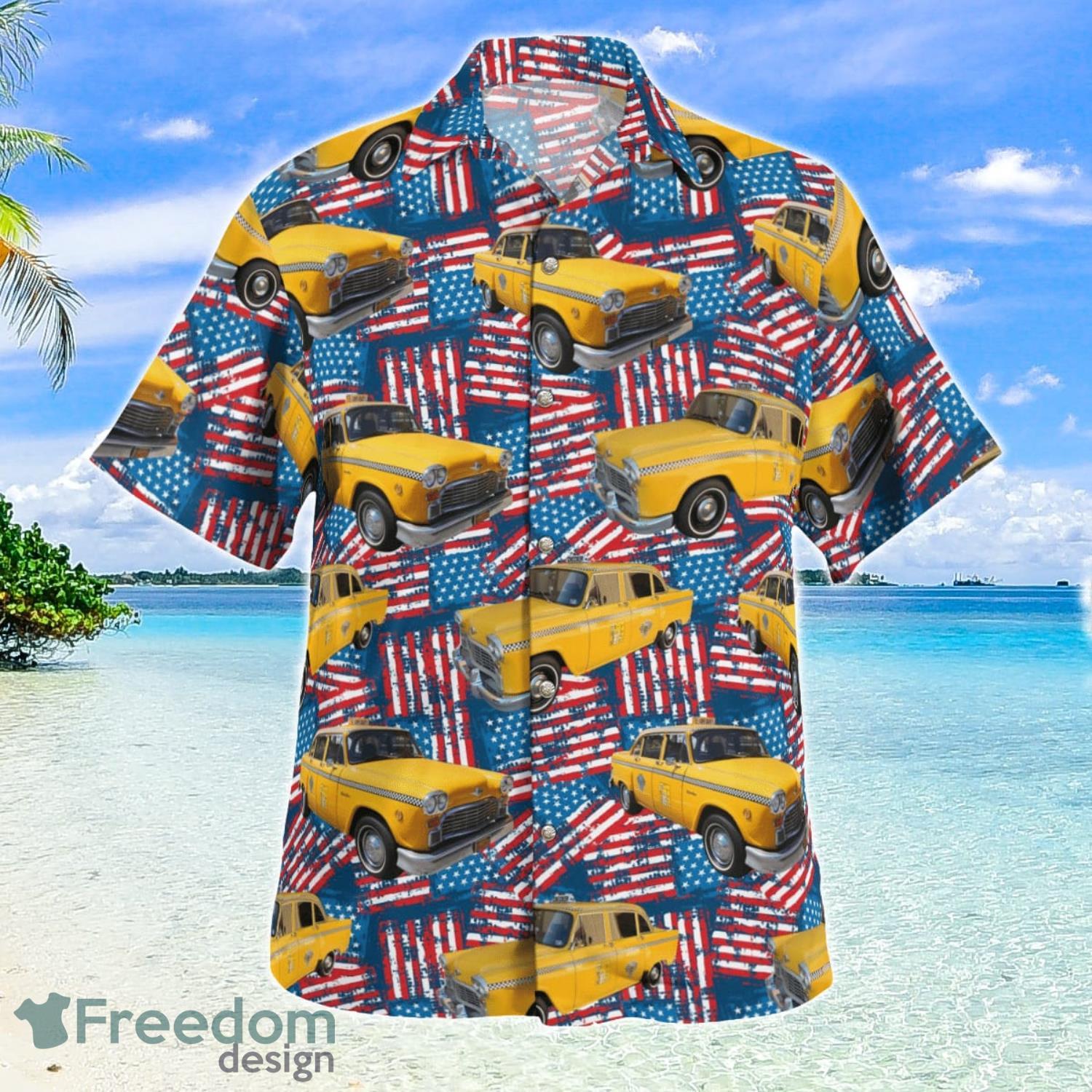 Yellow Checker Taxi Cab Independence Day Aloha Summer Gift Hawaiian Shirt Product Photo 2