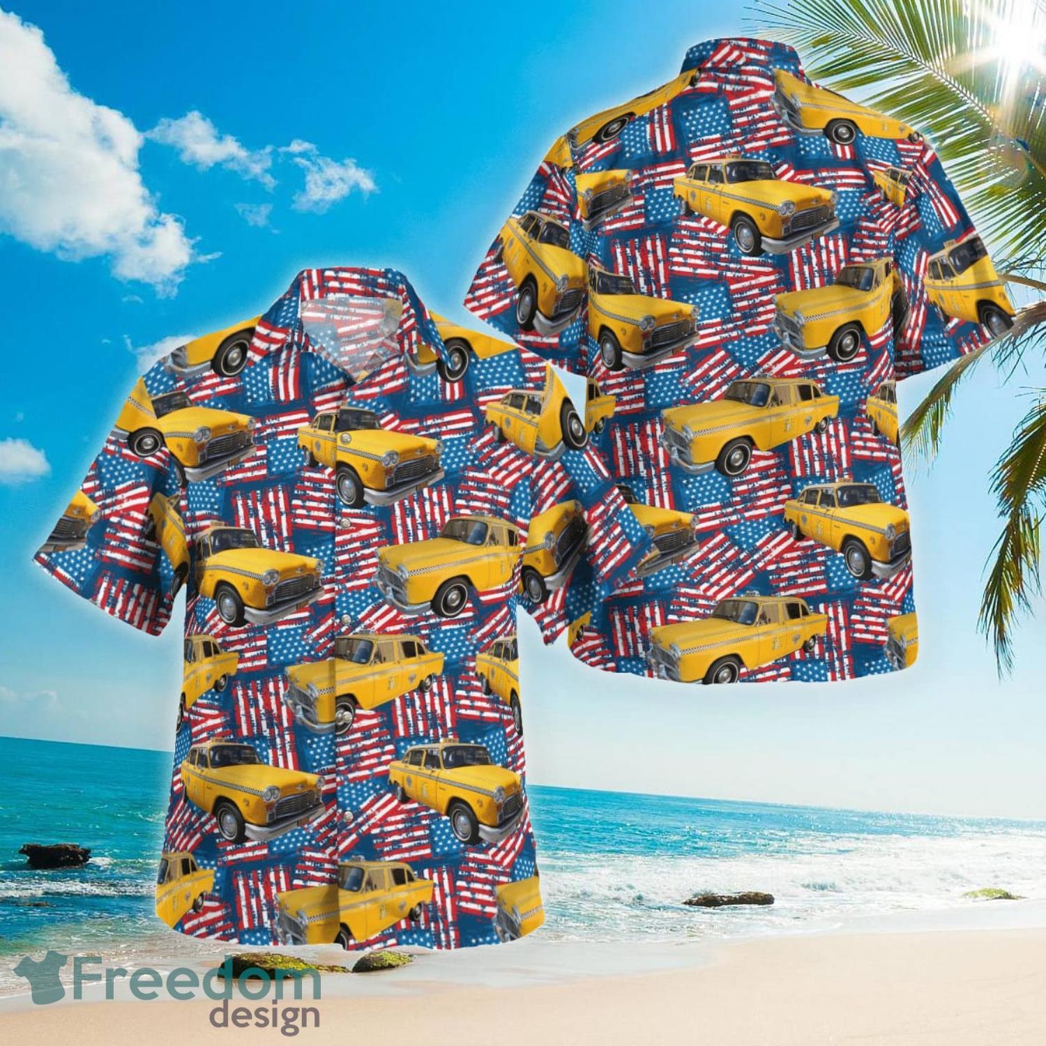 Yellow Checker Taxi Cab Independence Day Aloha Summer Gift Hawaiian Shirt Product Photo 1