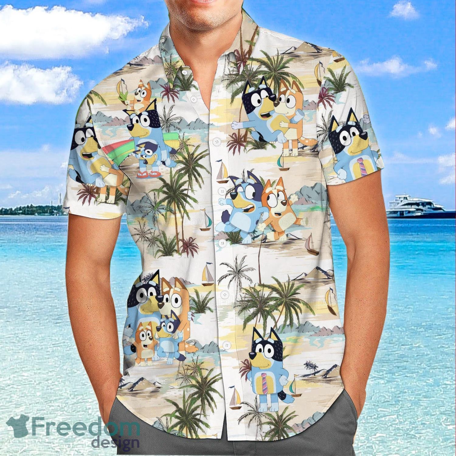 Bluey Button Up Shirts Fathers' Gift Shirt Hawaiian Shirt And Shorts image Bluey Button Up Shirts Fathers