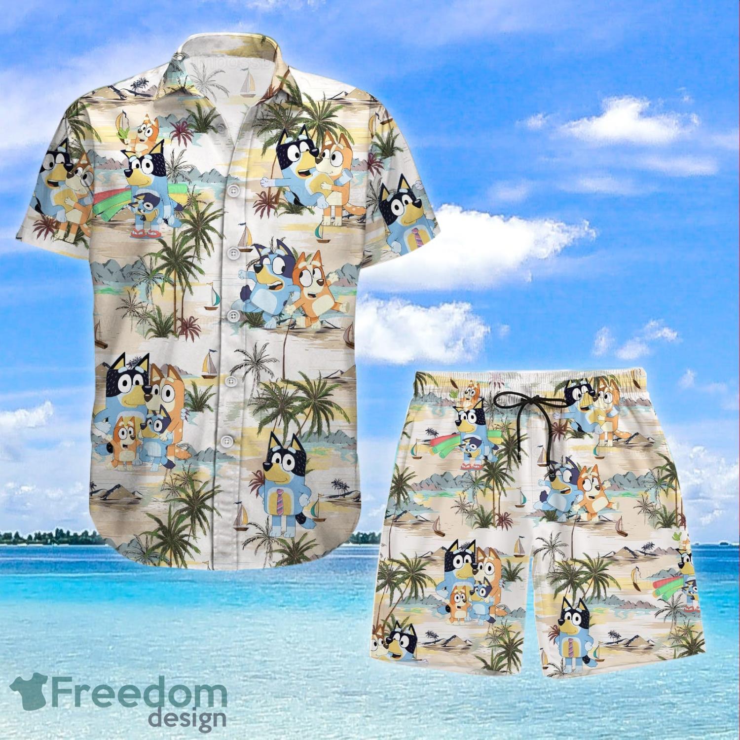 Bluey Button Up Shirts Fathers' Gift Shirt Hawaiian Shirt And Shorts Product Photo 1 Bluey Button Up Shirts Fathers' Gift Shirt Hawaiian Shirt And Shorts Product Photo 1