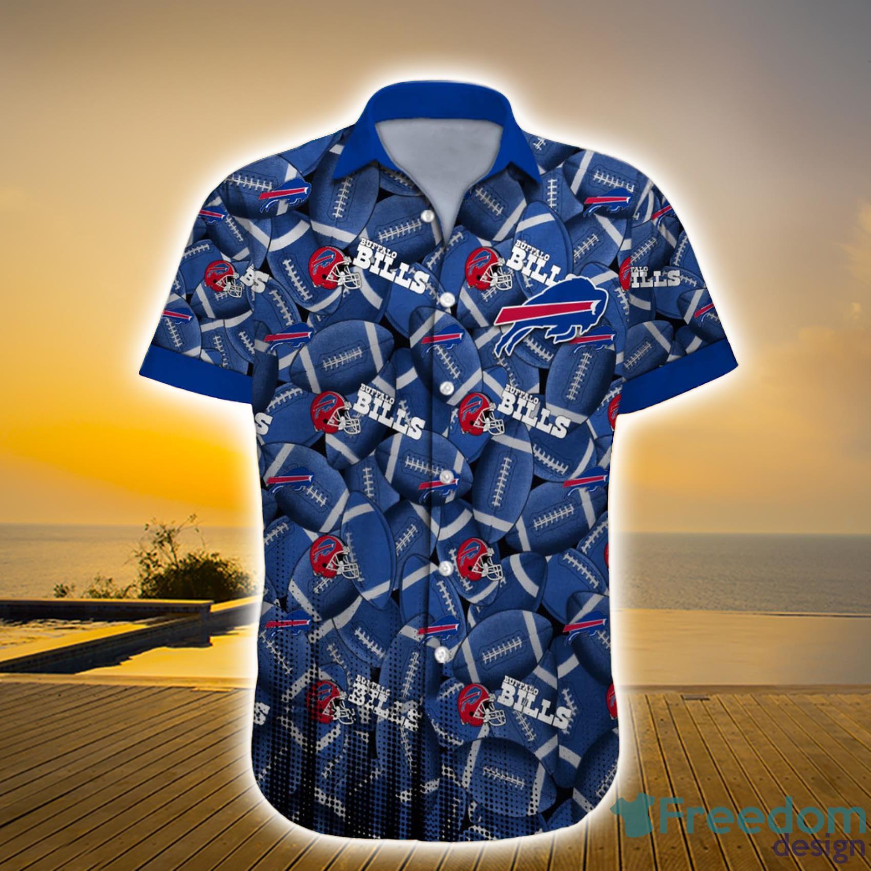 Buffalo Bills NFL Custom Name Ball Backgroud And Logo Pattern Hawaiian Shirt Gift For Fans Product Photo 1