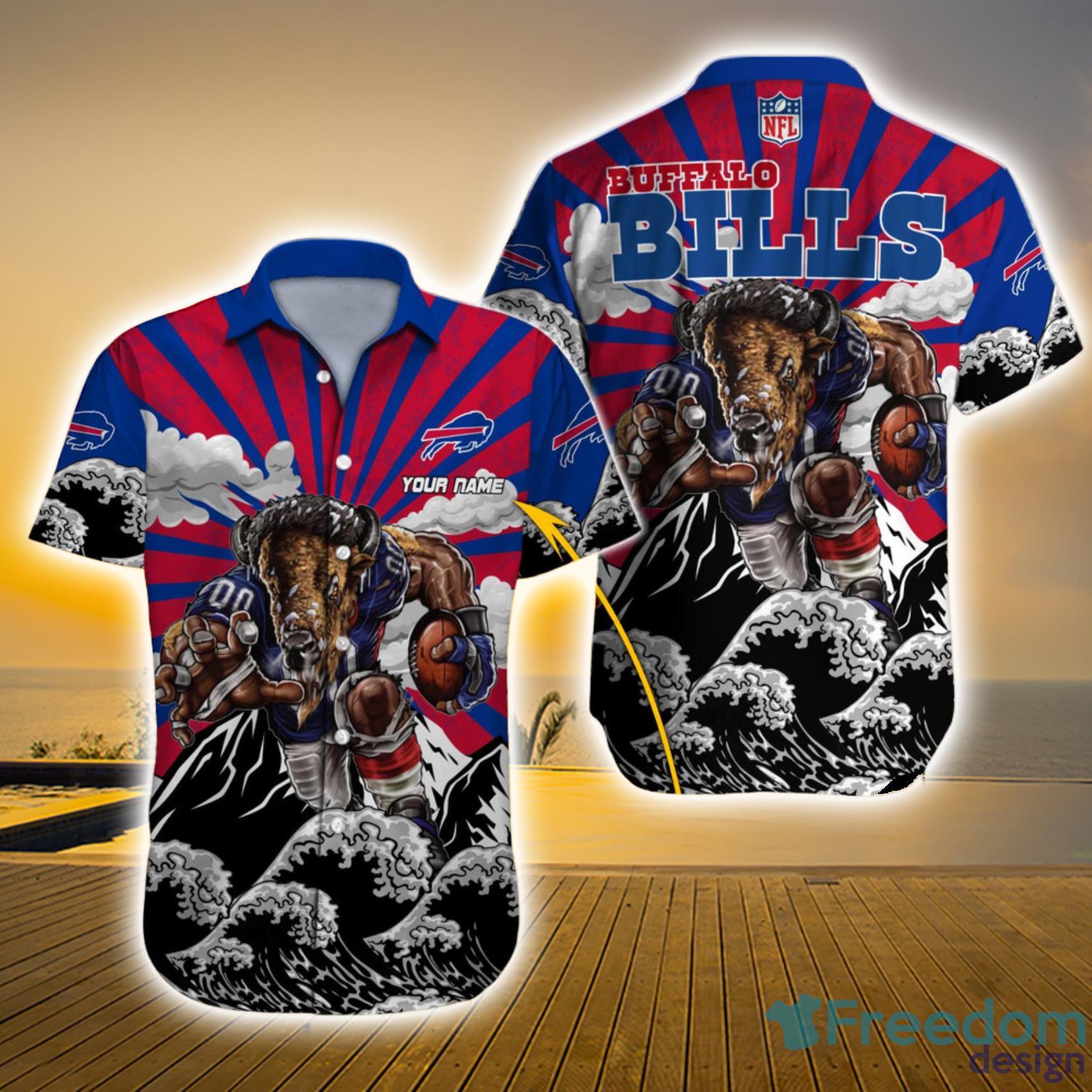 Buffalo Bills NFL Custom Name Wave And Sun Vintage Short Sleeve Hawaiian Shirt Product Photo 1