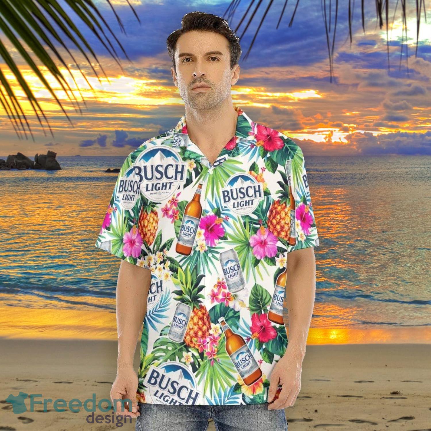 Busch Light Beach Shirt Busch Light Tropical Flower Summer Gift