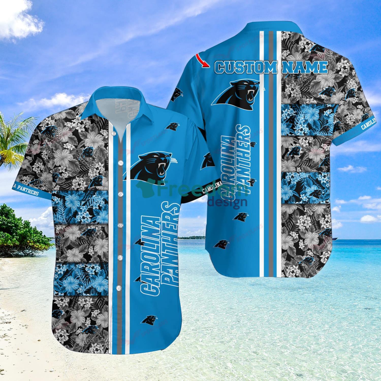 Carolina Panthers Short Sleeve Button Up Tropical Aloha Hawaiian