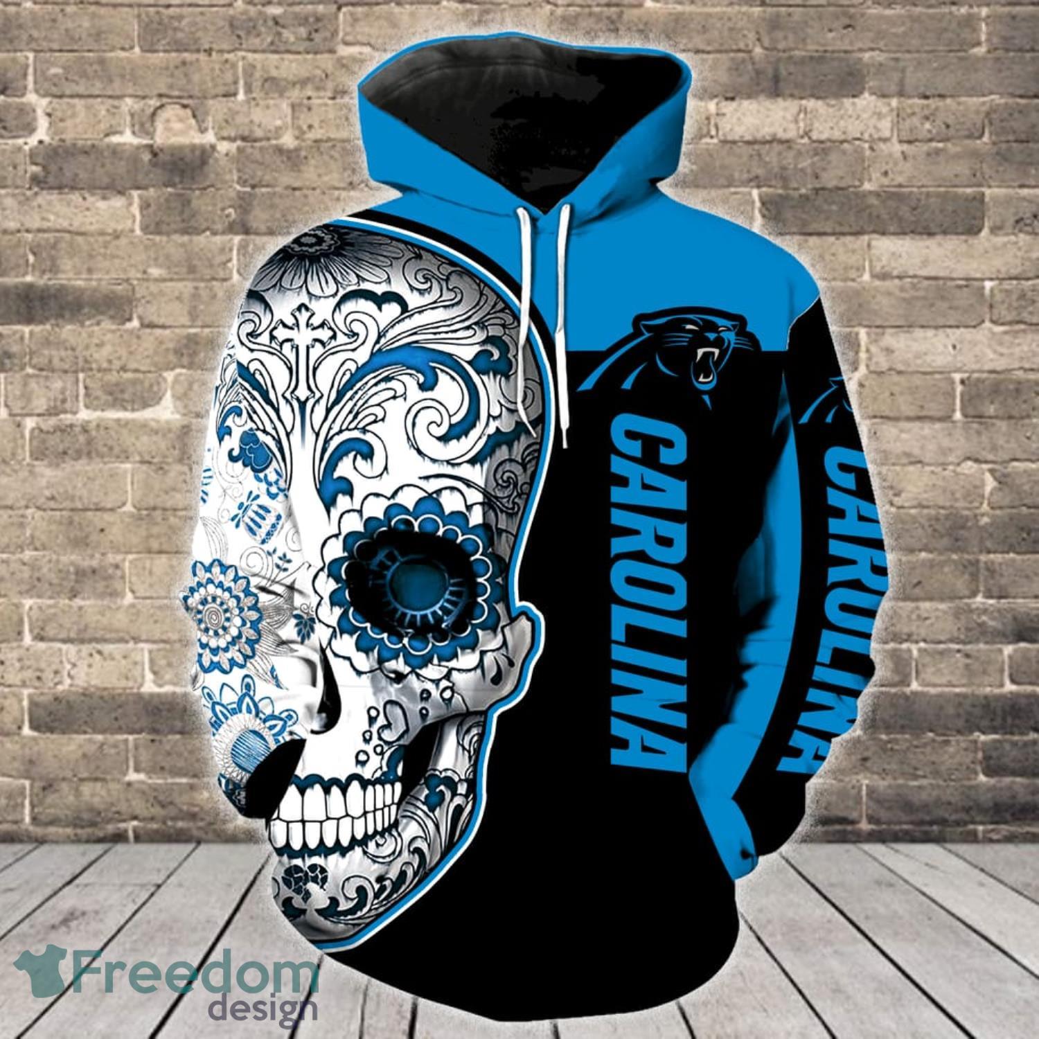 NFL Carolina Panthers Skull Blue Hoodie, Zip Hoodie 3D All Over