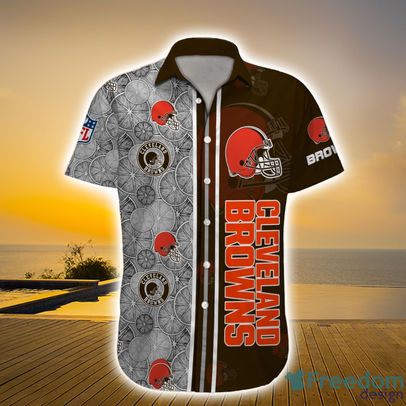 Cleveland Browns NFL Custom Name Lemon Sketch Art Pattern Short Sleeve Hawaiian Shirt For Men And Women Product Photo 1