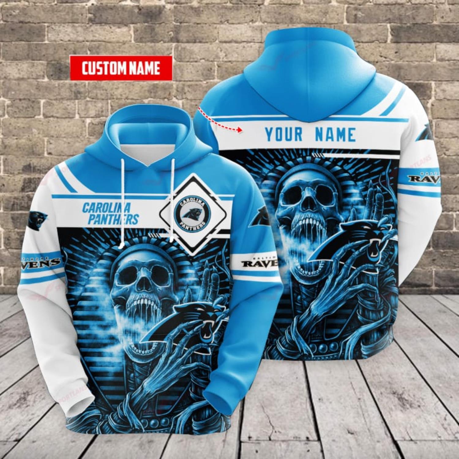 Carolina Panthers 3D Skull Zip Hoodie Pullover Shirt For Fans