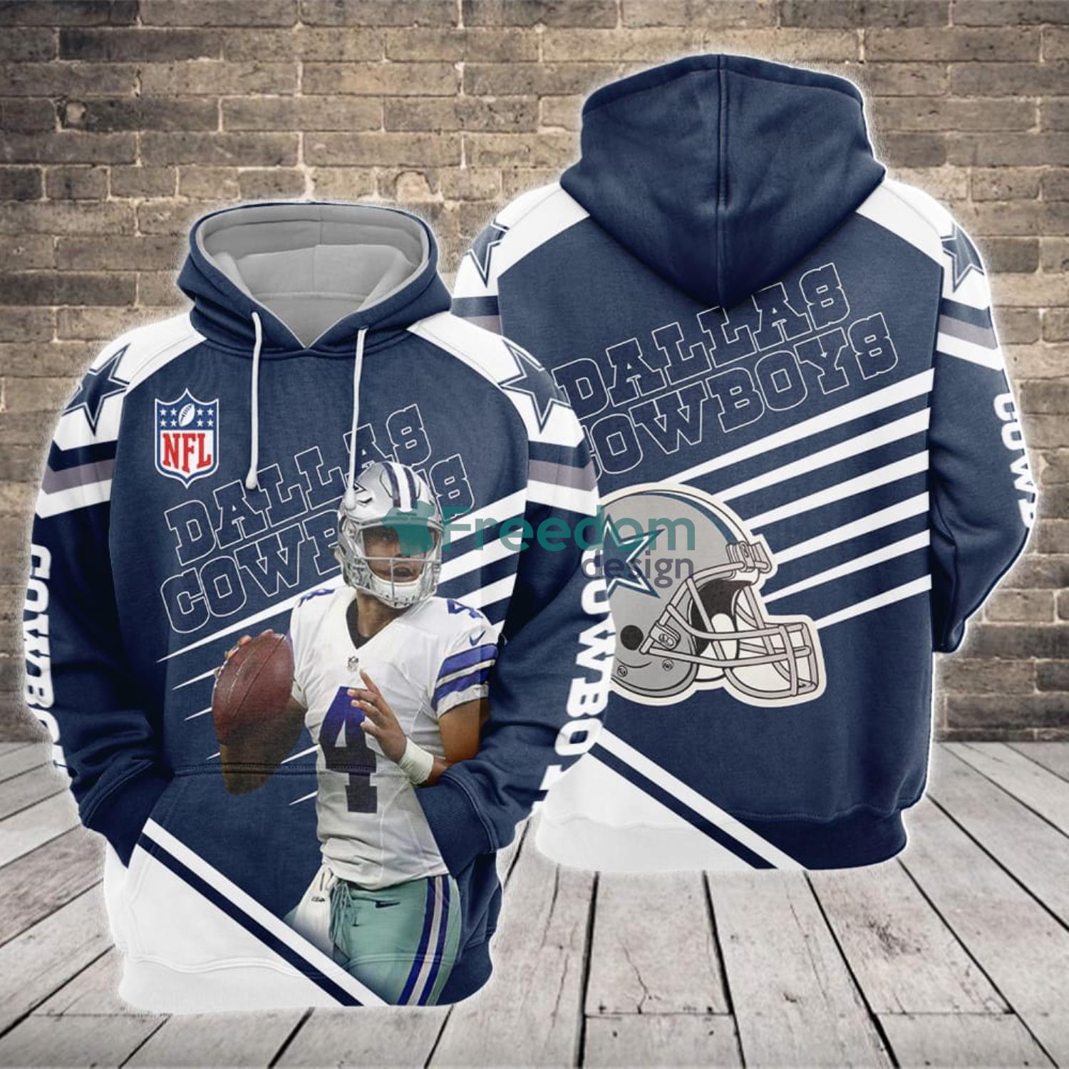 Dallas Cowboys 4 Dak Prescott 3D Hoodie Hooded Pullover Sweatshirt - Hoodie  3D / 3XL