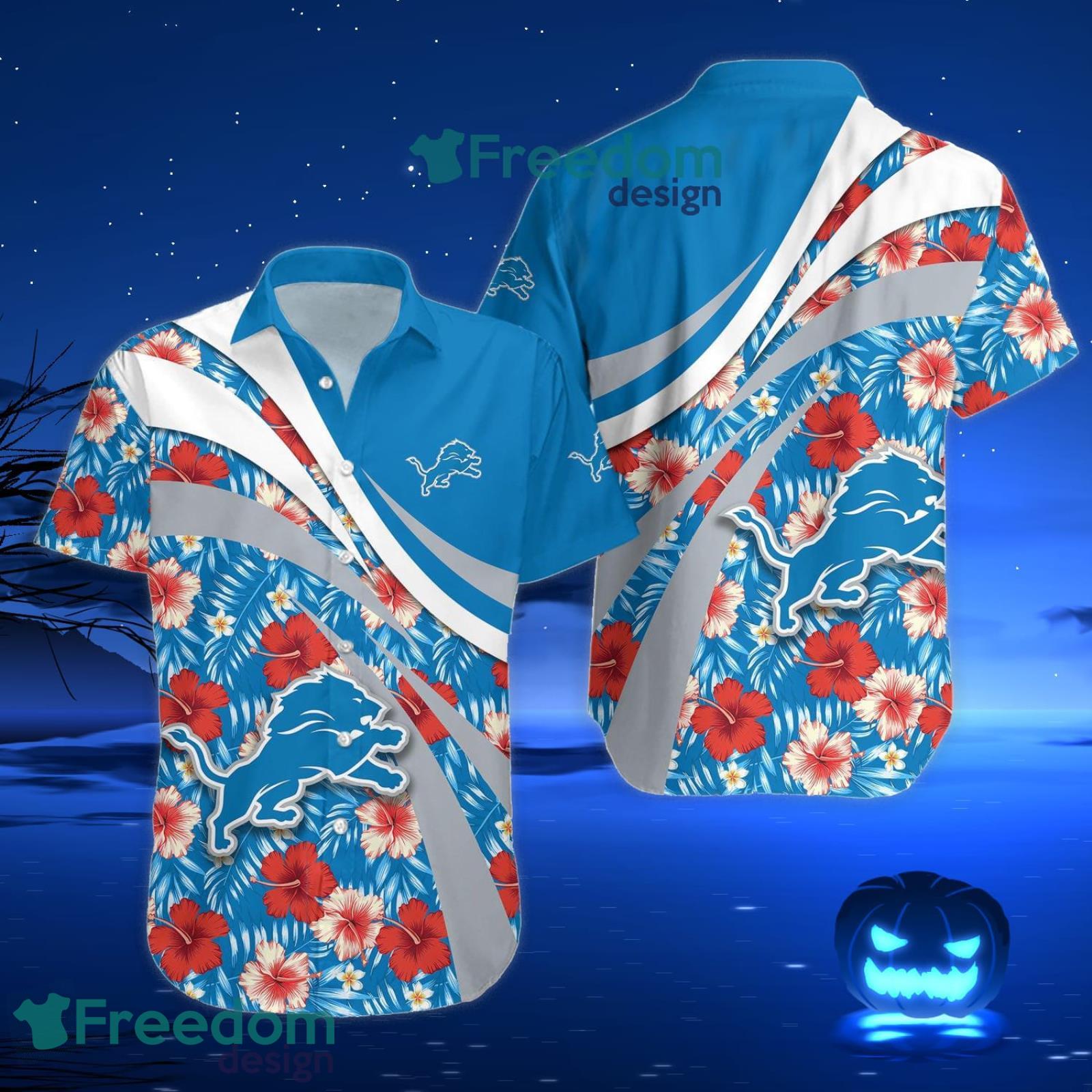 Detroit Lions Nfl Color Hibiscus Button Up Hawaiian Shirt