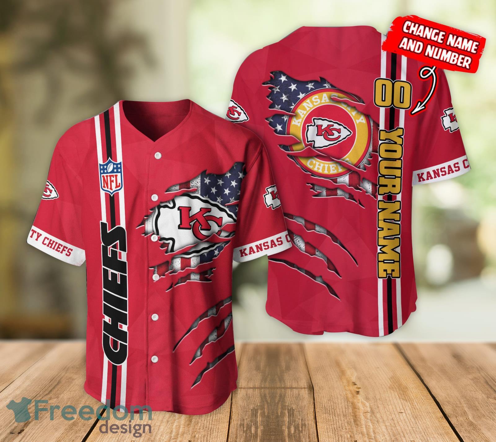 Kansas City Chiefs NFL Custom Name And Number Baseball Jersey Shirt -  Freedomdesign