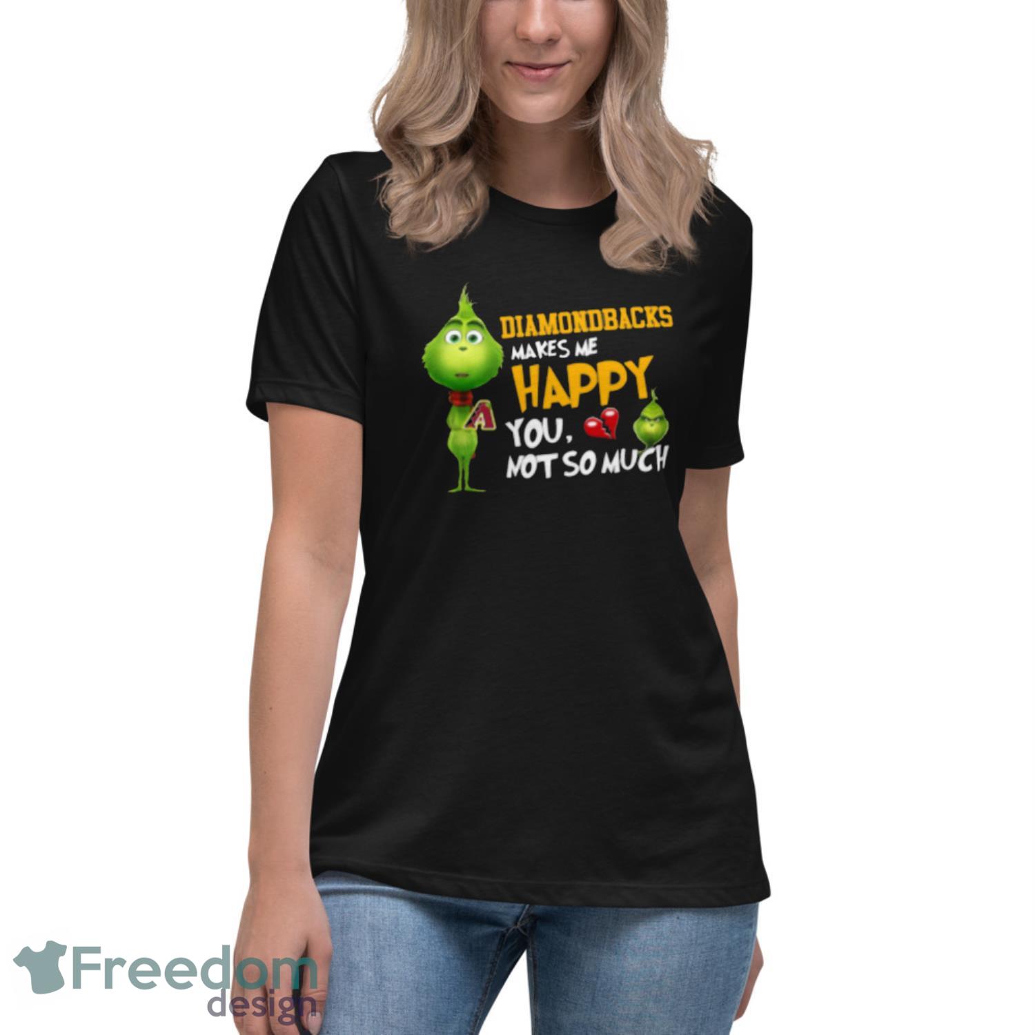 MLB Arizona Diamondbacks Makes Me Happy You Not So Much Grinch Baseball Sports T-Shirt - Womens Relaxed Short Sleeve Jersey Tee MLB Arizona Diamondbacks Makes Me Happy You Not So Much Grinch Baseball Sports T-Shirt - Womens Relaxed Short Sleeve Jersey Tee