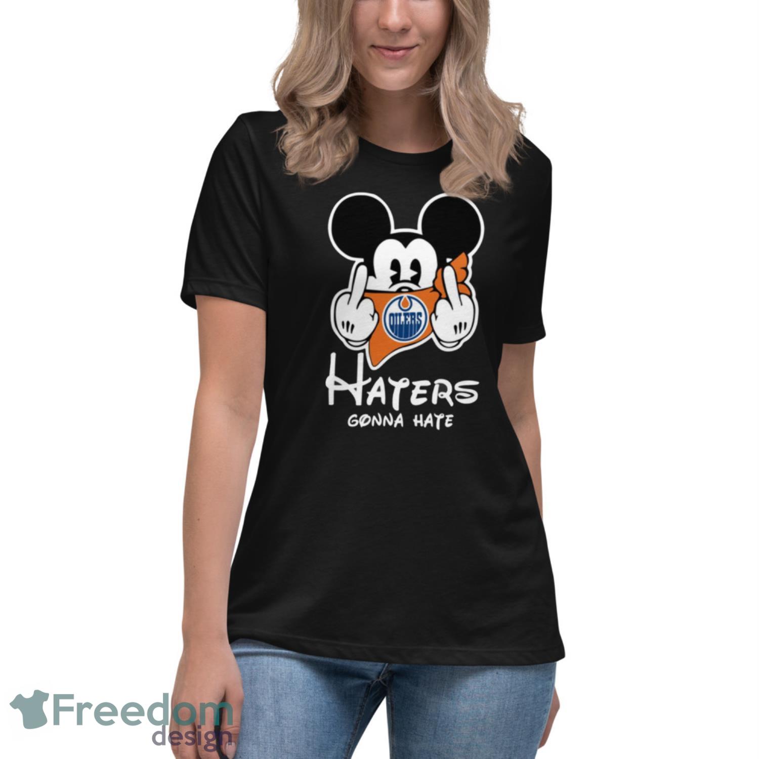 NHL Edmonton Oilers Haters Gonna Hate Mickey Mouse Disney Hockey Shirt For Fans - Womens Relaxed Short Sleeve Jersey Tee NHL Edmonton Oilers Haters Gonna Hate Mickey Mouse Disney Hockey Shirt For Fans - Womens Relaxed Short Sleeve Jersey Tee
