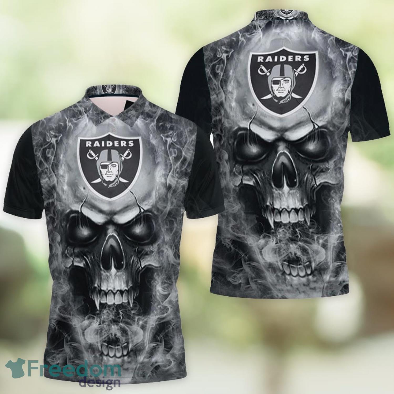 Oakland Raiders Skull 3D Polo Shirt For Fans - Freedomdesign