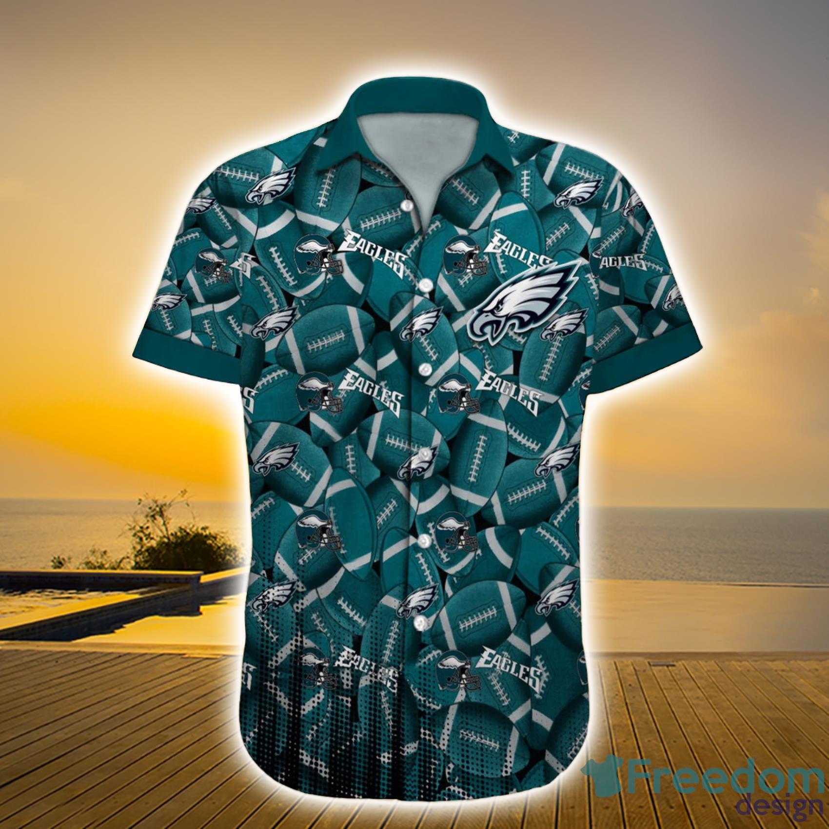 Philadelphia Eagles NFL Custom Name Ball Backgroud And Logo Pattern Hawaiian Shirt Gift For Fans Product Photo 1