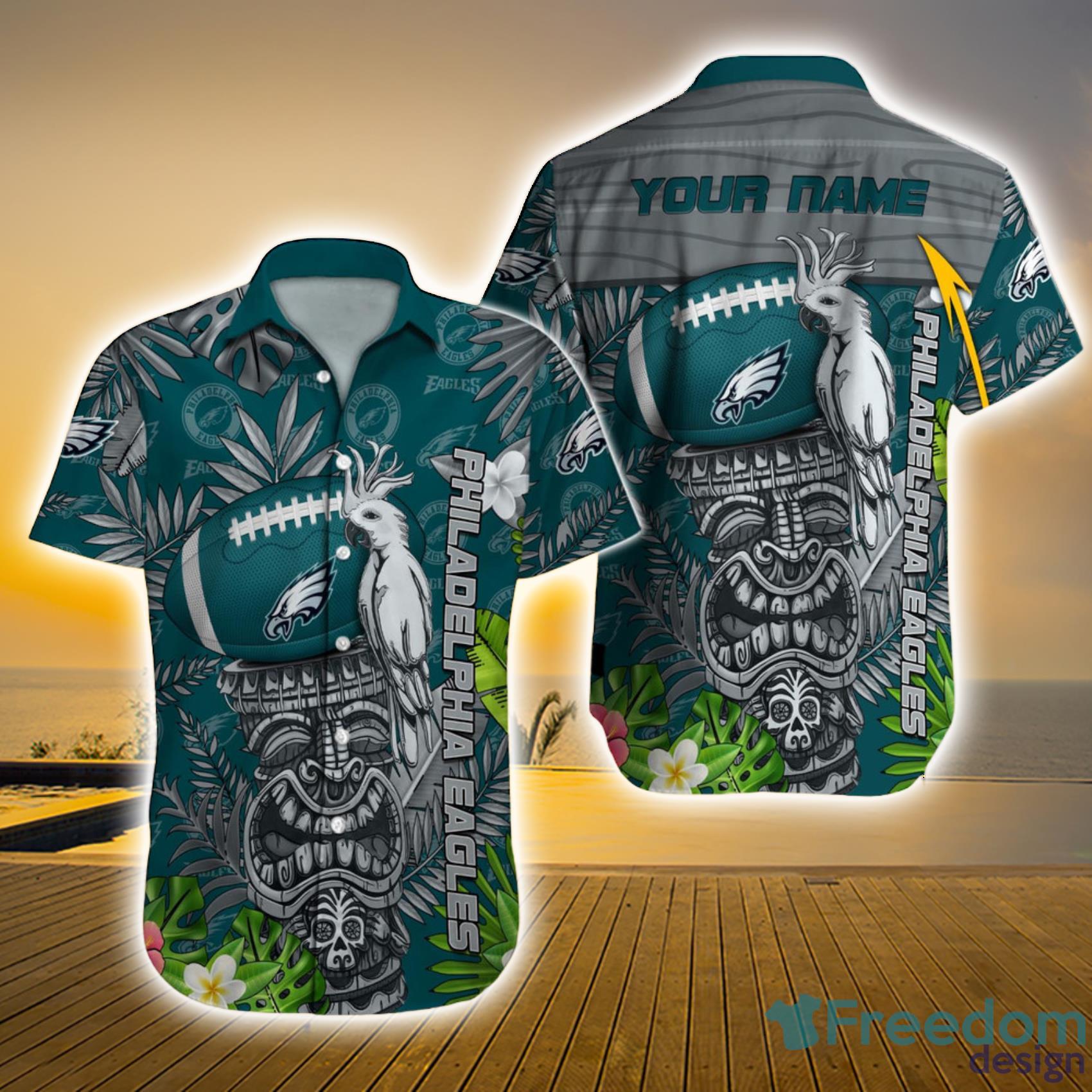 Philadelphia Eagles NFL Custom Name Hawaii Symbol Custom Name Tropical Full Print Hawaiian Shirt Product Photo 1