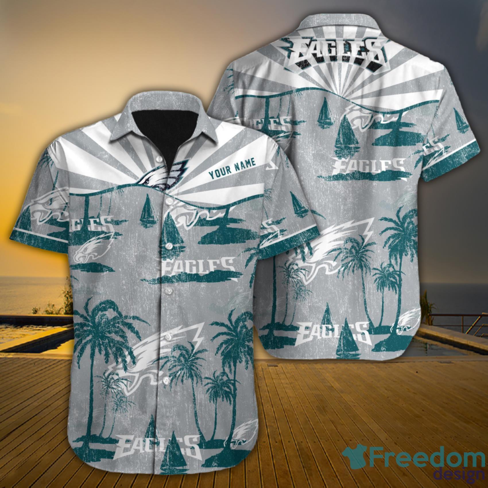 Philadelphia Eagles NFL Custom Name Palm Tree Island Sketch Art Short Sleeve Hawaiian Shirt Product Photo 1