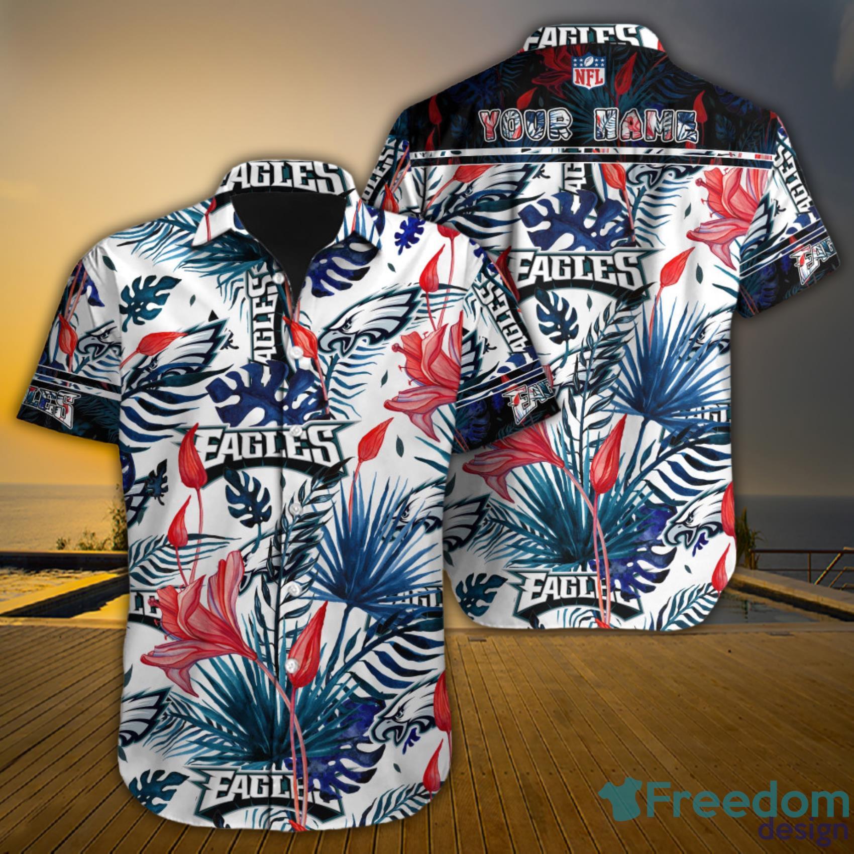 Philadelphia Eagles NFL Custom Name Tropical Pattern Style Aloha Hawaiian Shirt Product Photo 1