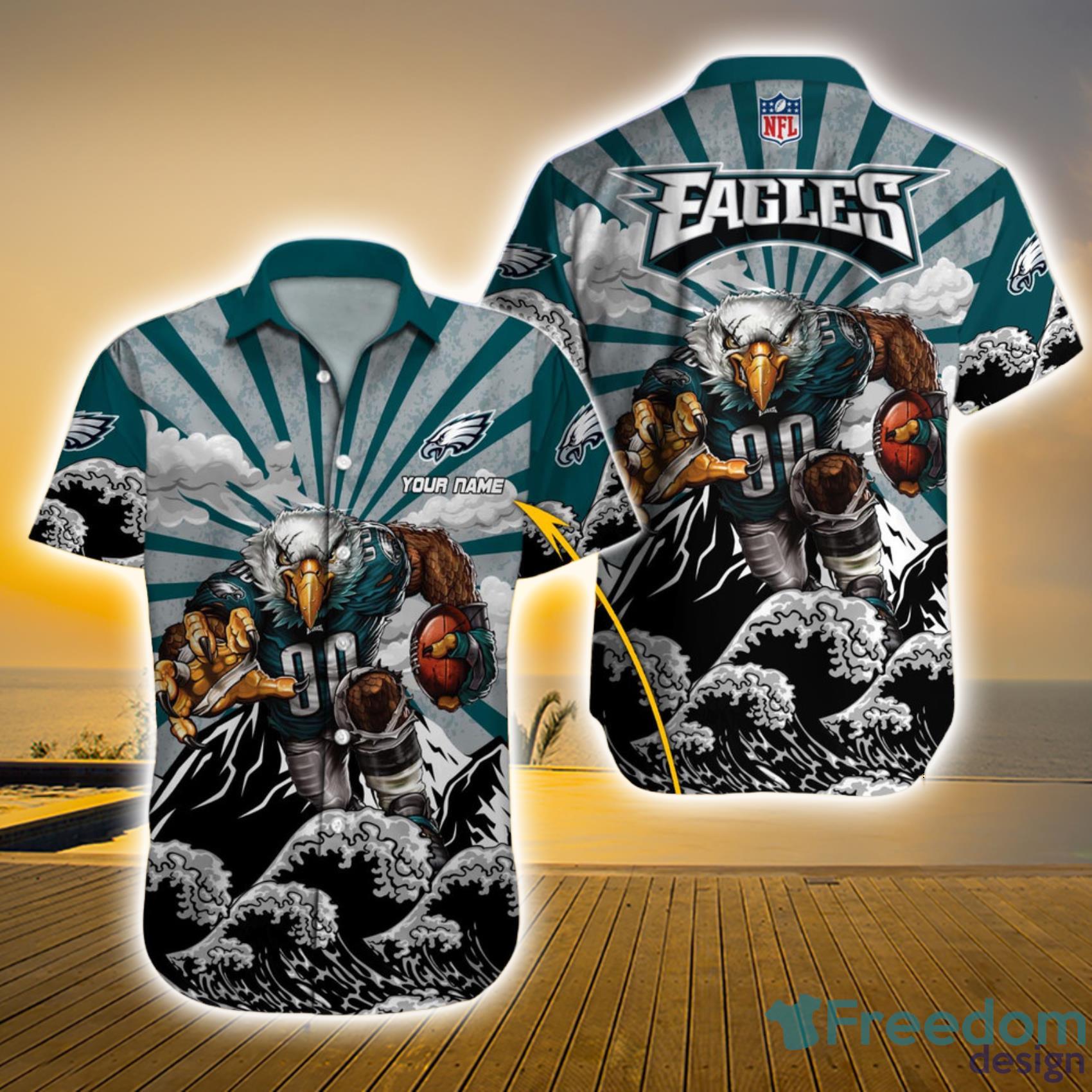 Philadelphia Eagles NFL Custom Name Wave And Sun Vintage Short Sleeve Hawaiian Shirt Product Photo 1