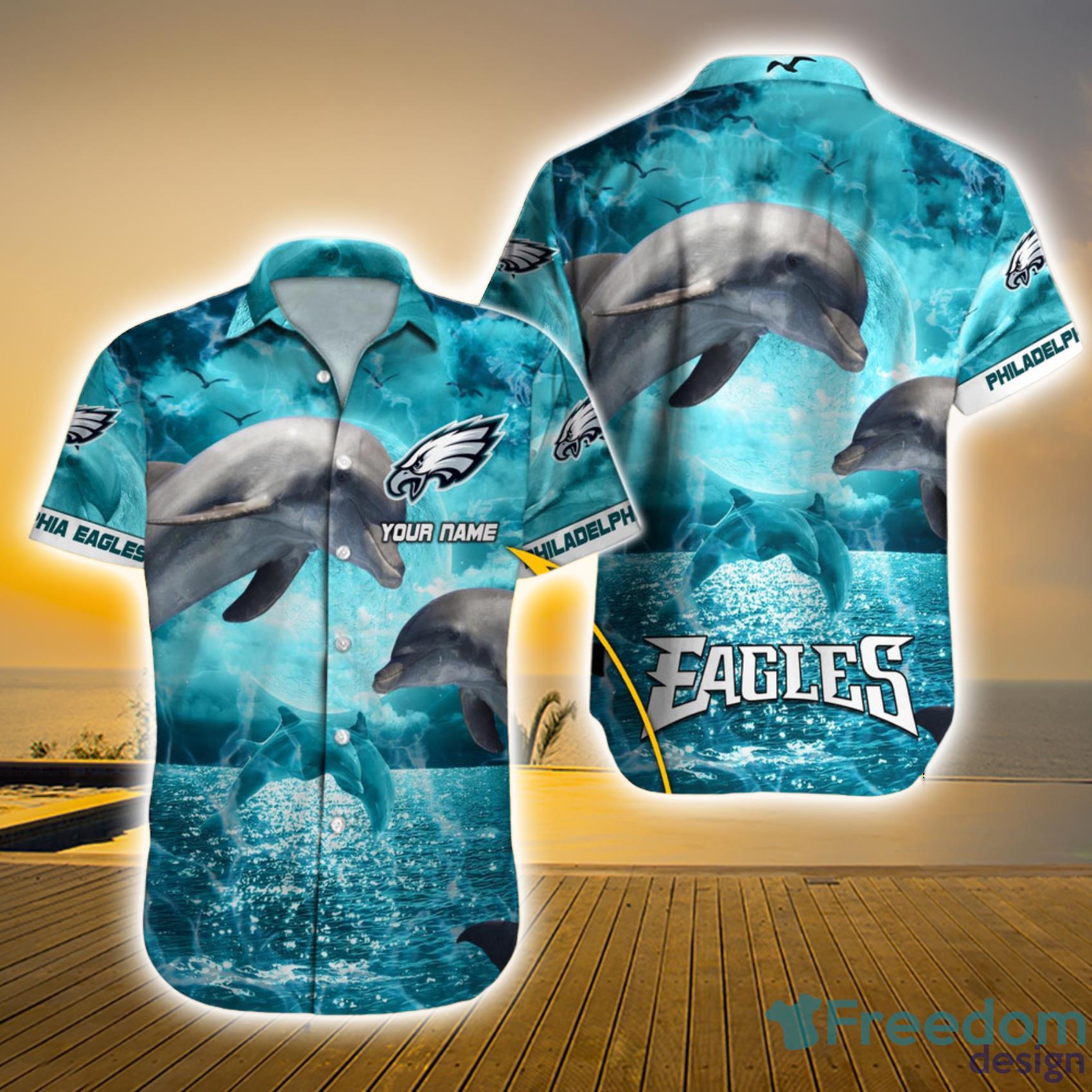Philadelphia Eagles NFL Cute Dolphin And Ocean Custom Name Hawiian Shirt For Men And Women Product Photo 1