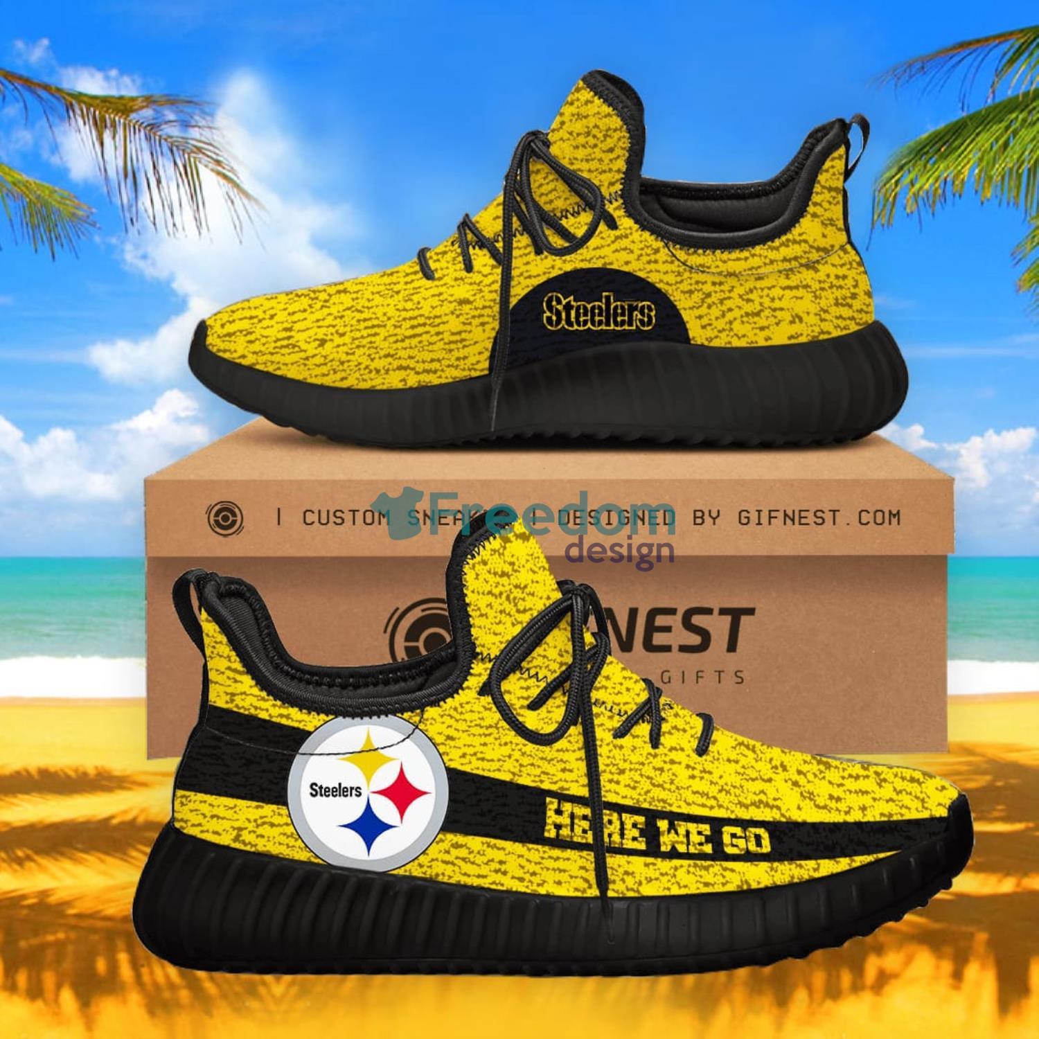 Pittsburgh Steelers Custom Here We Go Yellow Reze Shoes Gift For