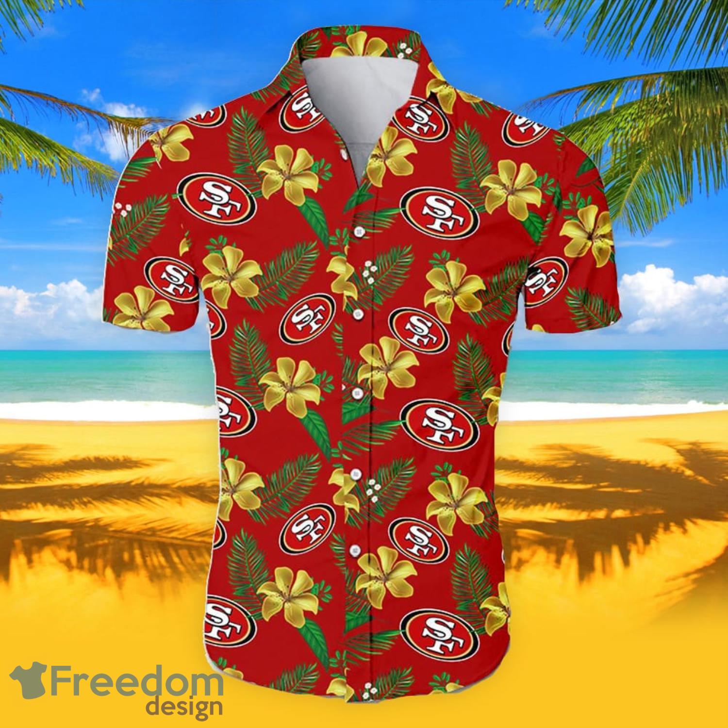 49ers Hawaiian Shirt Yellow Tropical Flower San Francisco 49ers