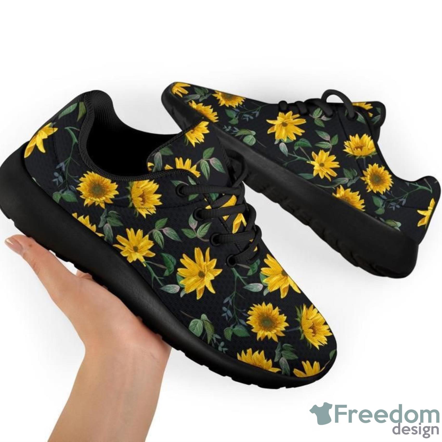Sun Flowers Black Background Sneakers Shoes For Men And Women Product Photo 3 Sun Flowers Black Background Sneakers Shoes For Men And Women Product Photo 3