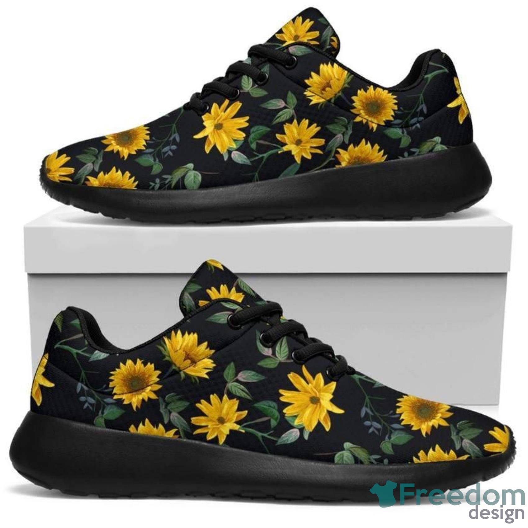 Sun Flowers Black Background Sneakers Shoes For Men And Women Product Photo 1 Sun Flowers Black Background Sneakers Shoes For Men And Women Product Photo 1