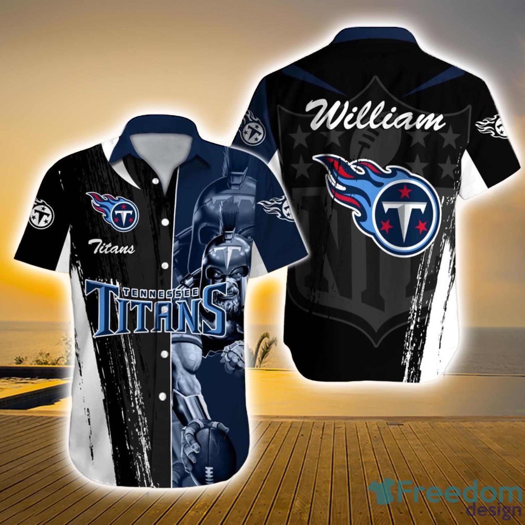 Tennessee Titans NFL Custom Name Logo And Grunge Texture Black Short Sleeve Hawaiian Shirt Product Photo 1
