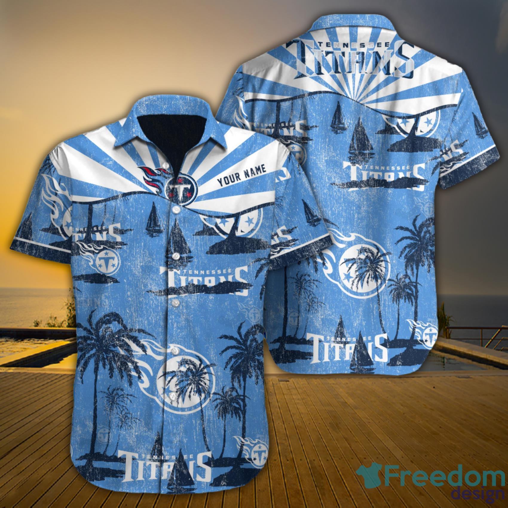 Tennessee Titans NFL Custom Name Palm Tree Island Sketch Art Short Sleeve Hawaiian Shirt Product Photo 1