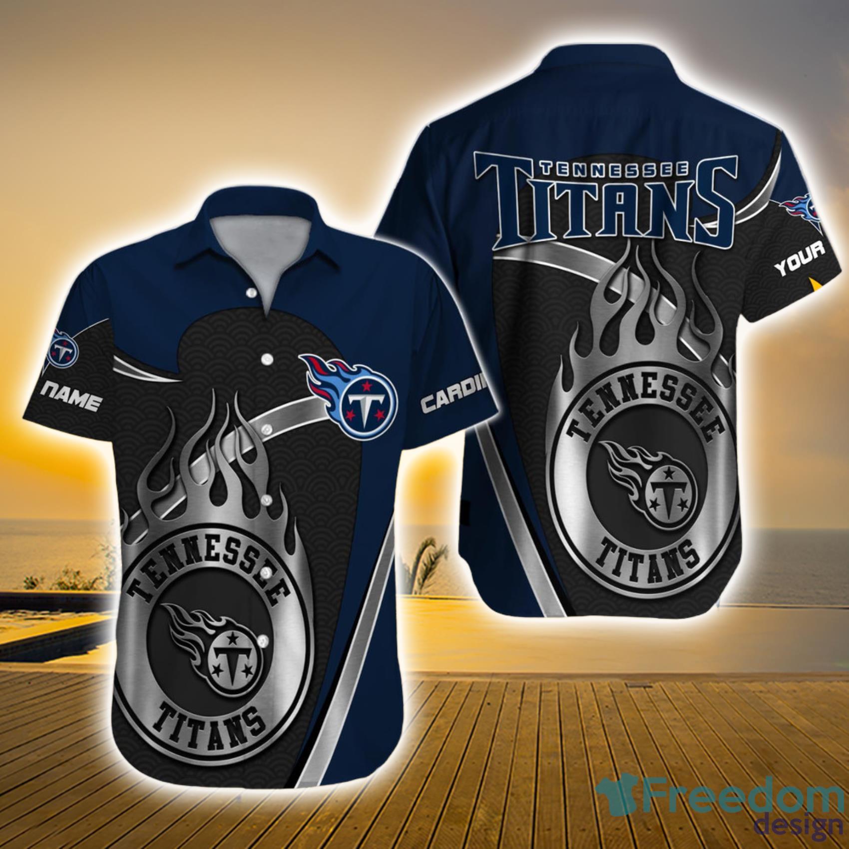 Tennessee Titans NFL Custom Name Silver Logo Short Sleeve Hawaiian Shirt Product Photo 1