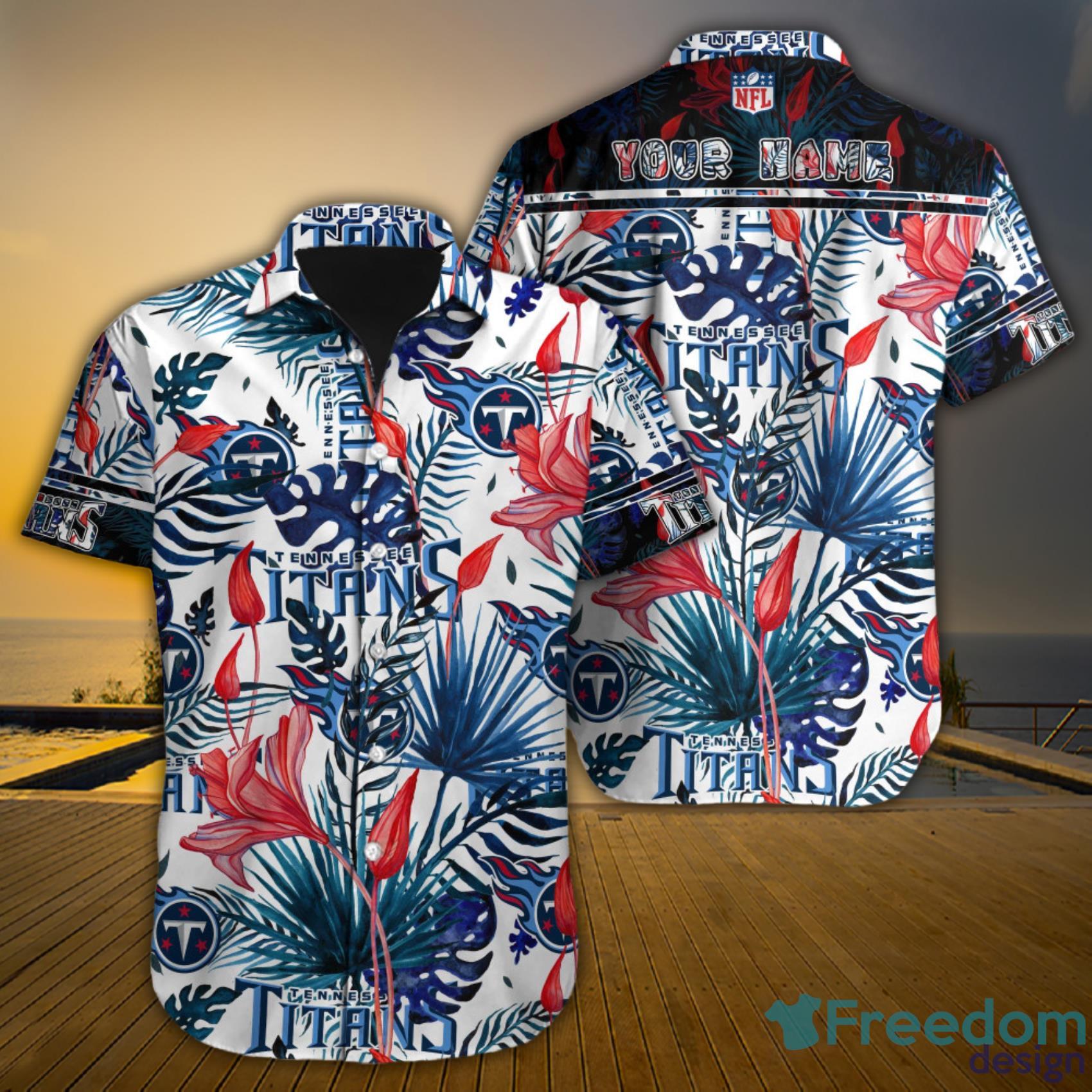 Tennessee Titans NFL Custom Name Tropical Pattern Style Aloha Hawaiian Shirt Product Photo 1
