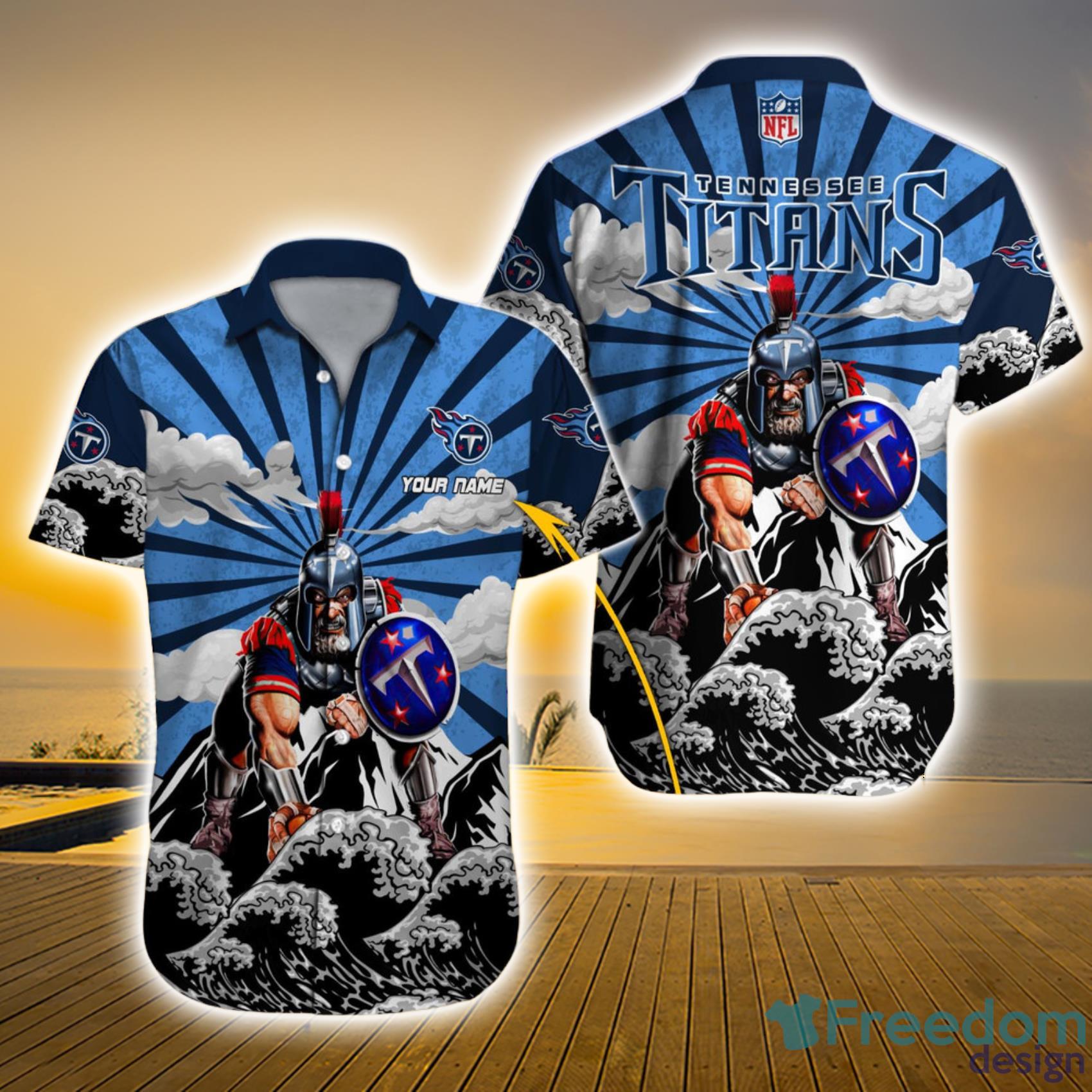 Tennessee Titans NFL Custom Name Wave And Sun Vintage Short Sleeve Hawaiian Shirt Product Photo 1