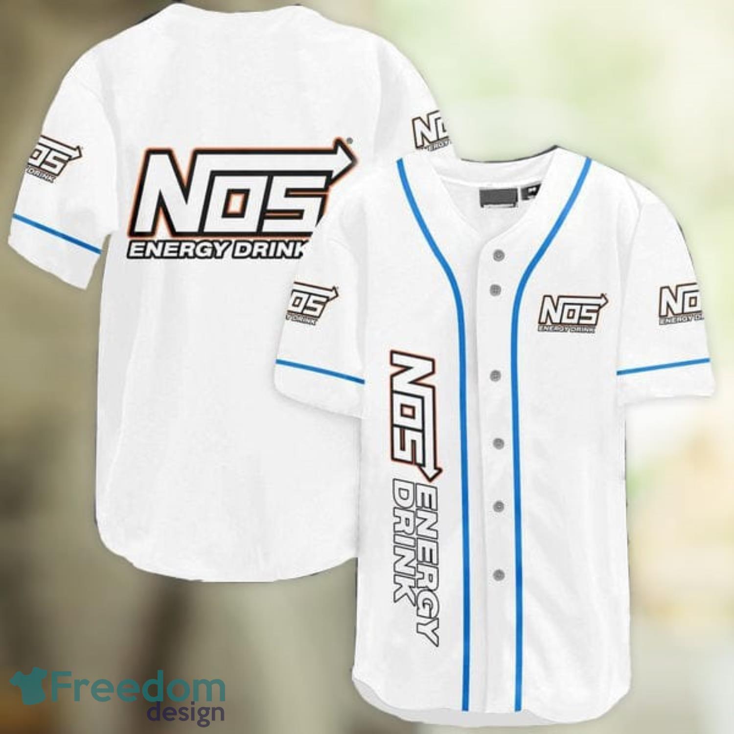 White NOS Energy Drink Baseball Jersey Shirt Summer Gift Product Photo 1