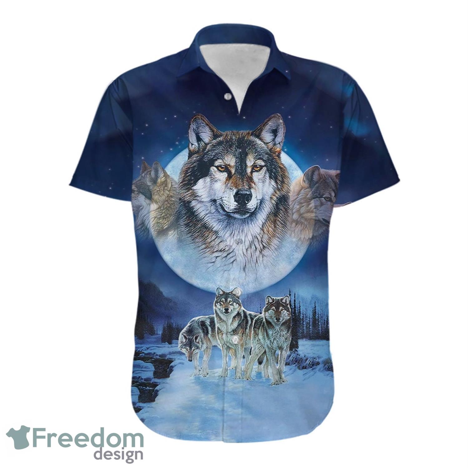 Wolf Hawaiian Shirt Howling Moon Hawaiian Shirt Product Photo 1