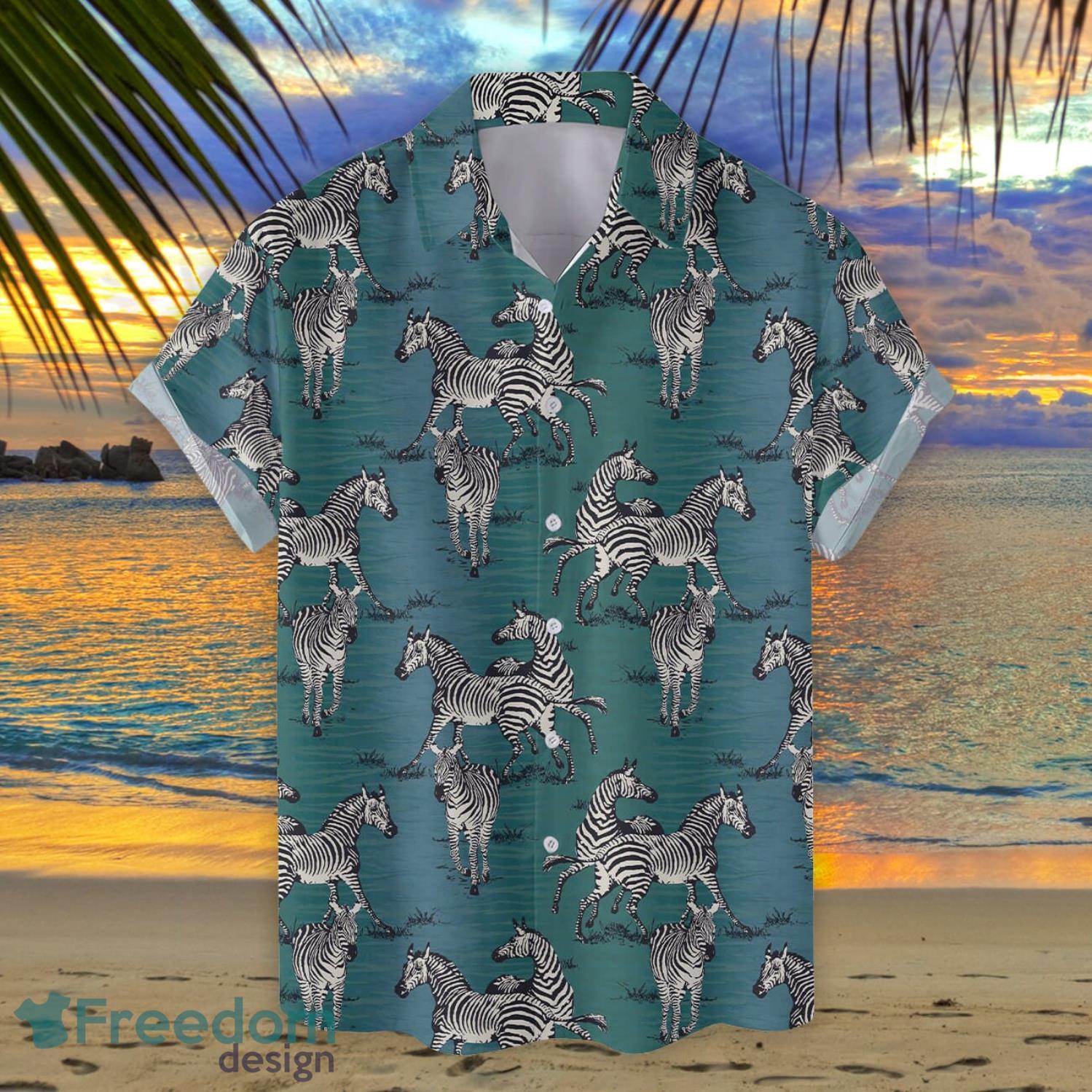 Zebra Button Down Short Sleeve Hawaiian Shirt Product Photo 3 Zebra Button Down Short Sleeve Hawaiian Shirt Product Photo 3