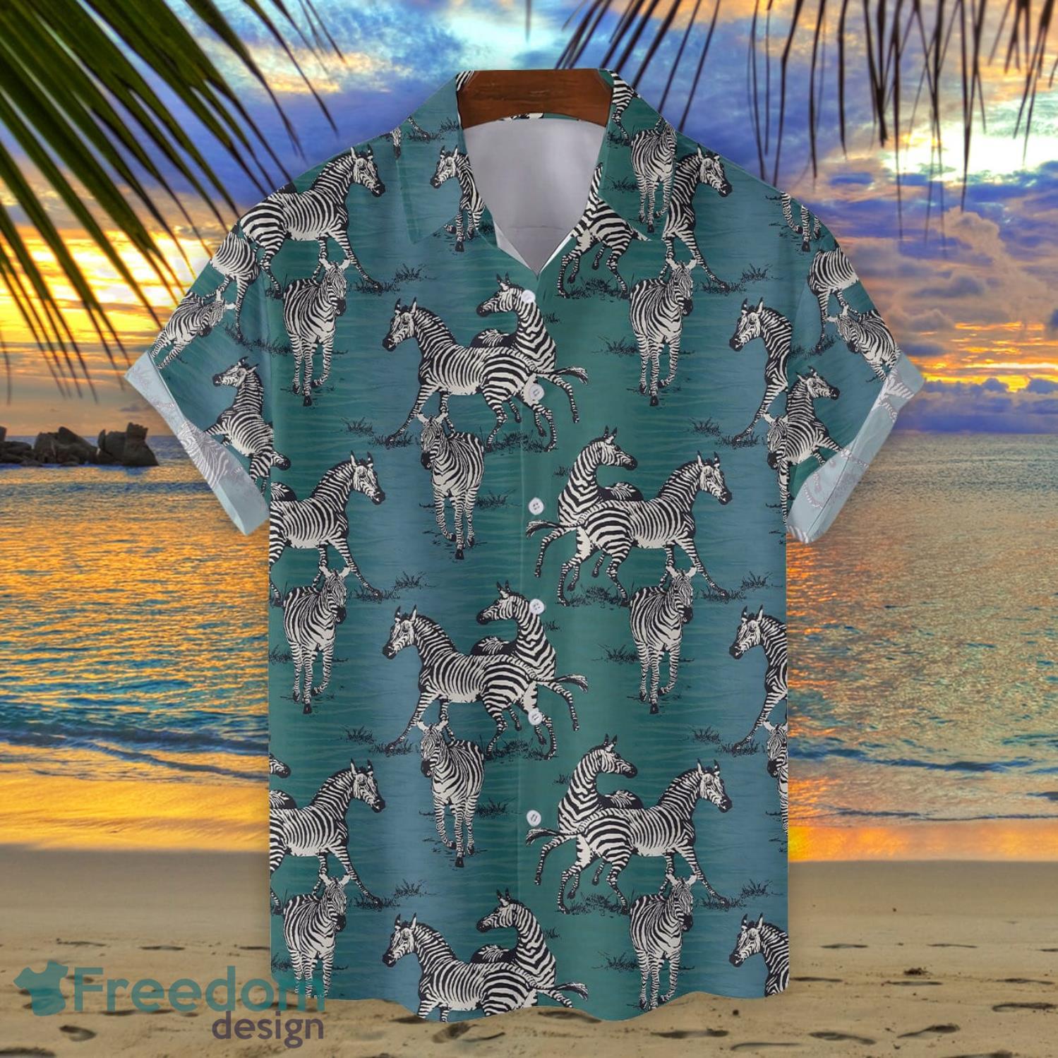 Zebra Button Down Short Sleeve Hawaiian Shirt Product Photo 1