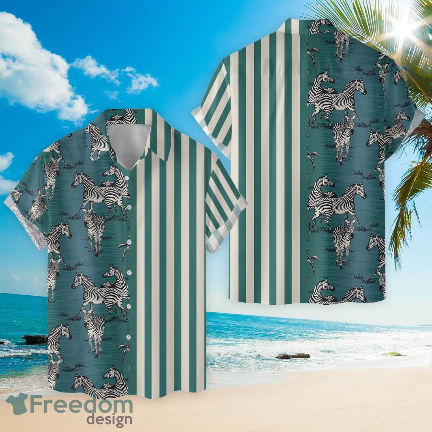 Zebra Striped Pattern Button Down Short Sleeve Hawaiian Shirt Product Photo 2