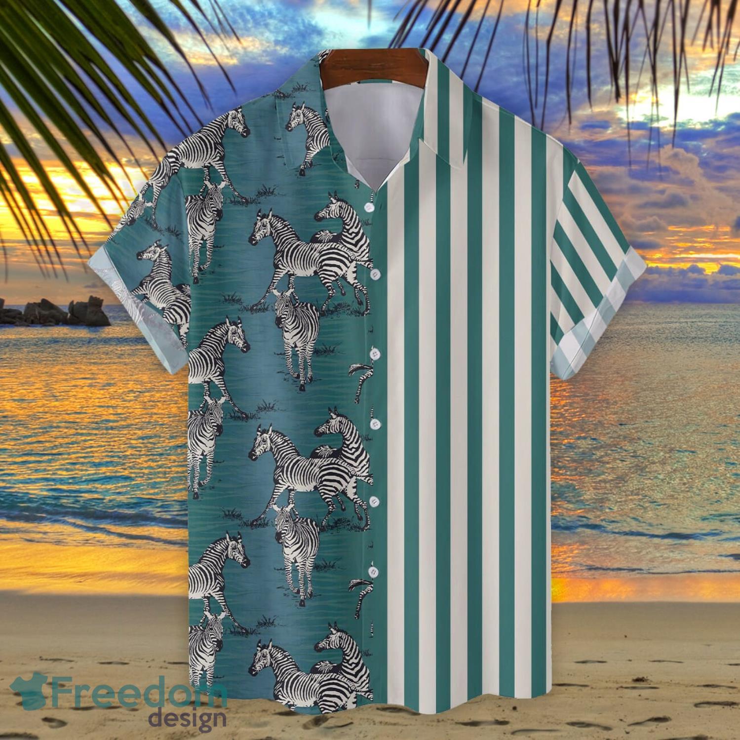 Zebra Striped Pattern Button Down Short Sleeve Hawaiian Shirt Product Photo 1
