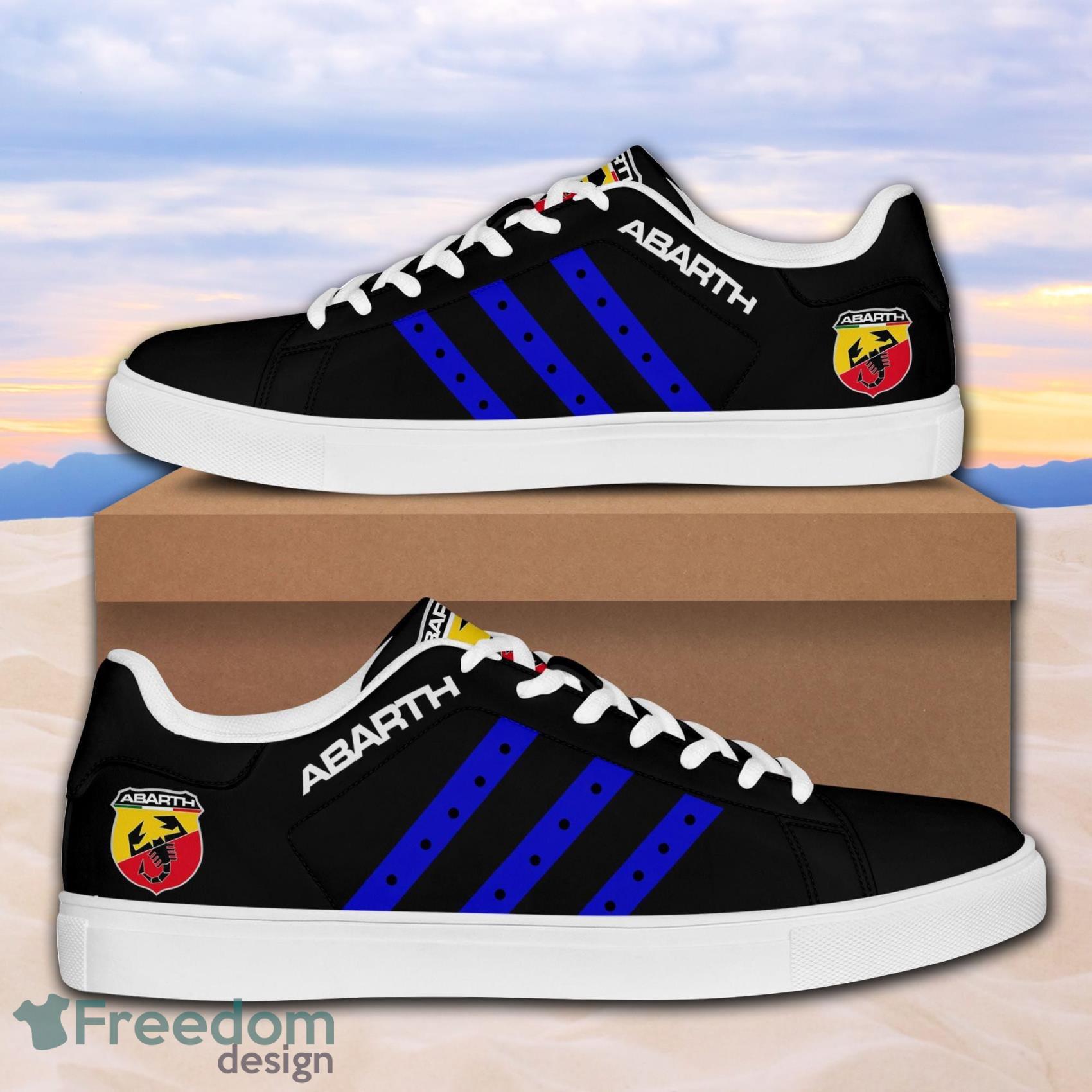Abarth Sports Cars Blue Line Black Color Low Top Leather Skate Shoes For Men And Women Product Photo 1