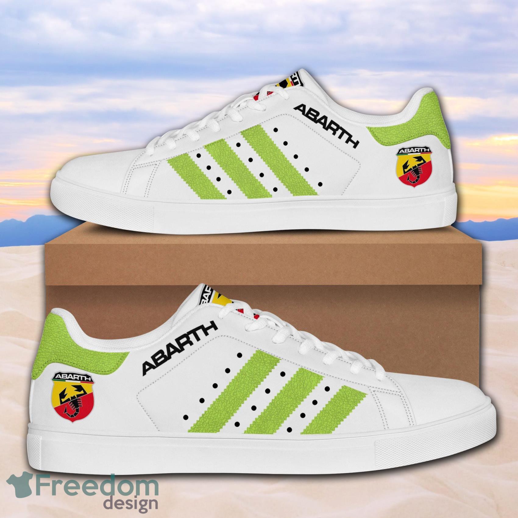 Abarth Sports Cars Green line White Low Top Leather Skate Shoes For Men And Women Product Photo 1