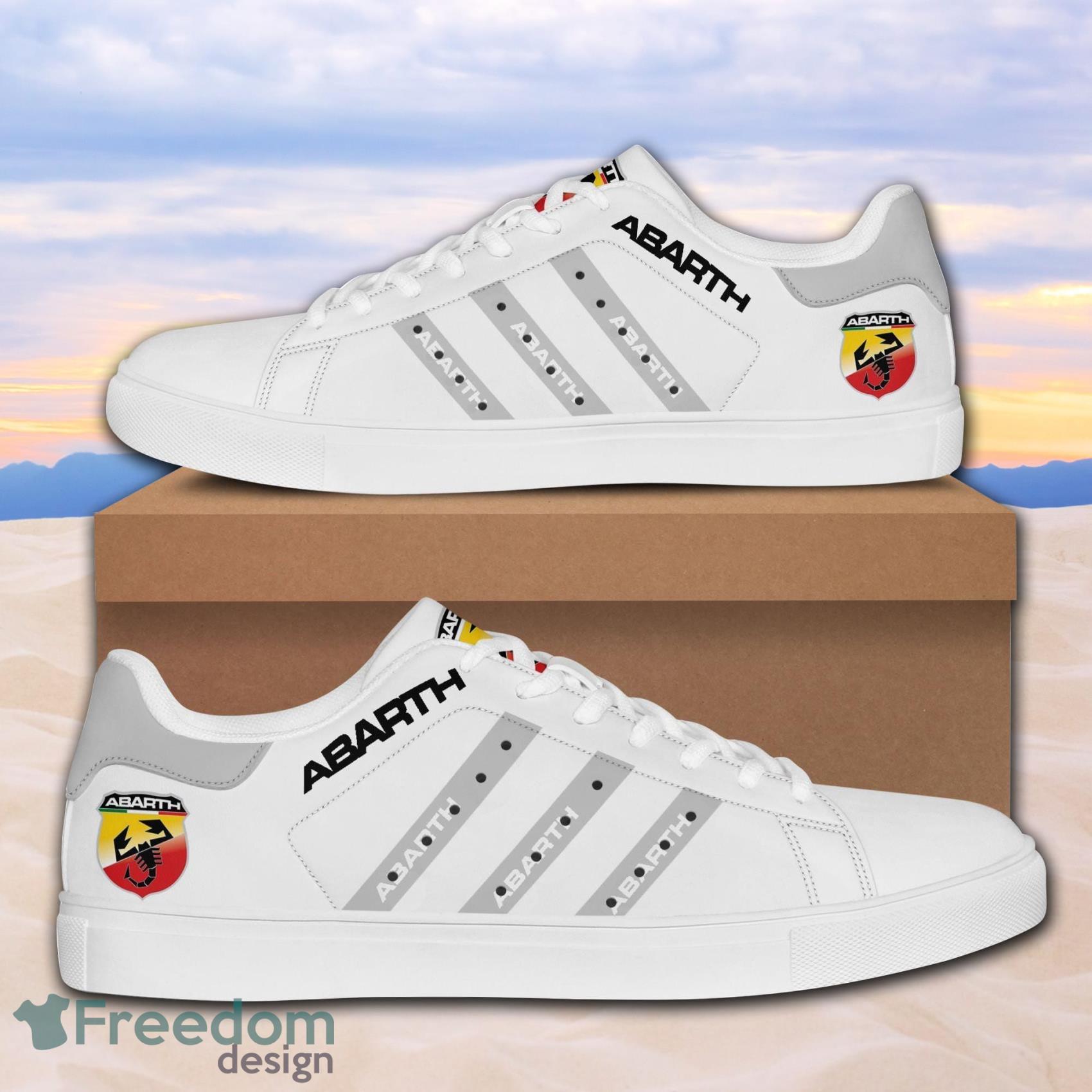 Abarth Sports Cars Grey LIne White Color Low Top Leather Skate Shoes For Men And Women Product Photo 1